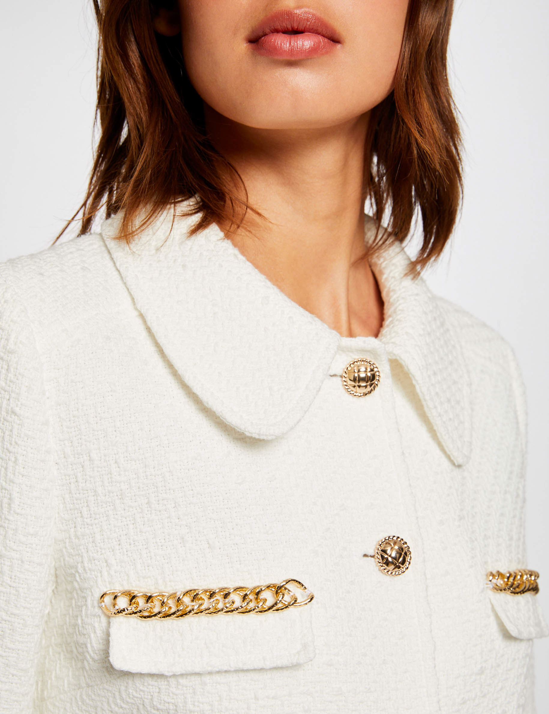 veste droite avec details chaines ecru femme Veste droite avec détails chaînes ecru femme