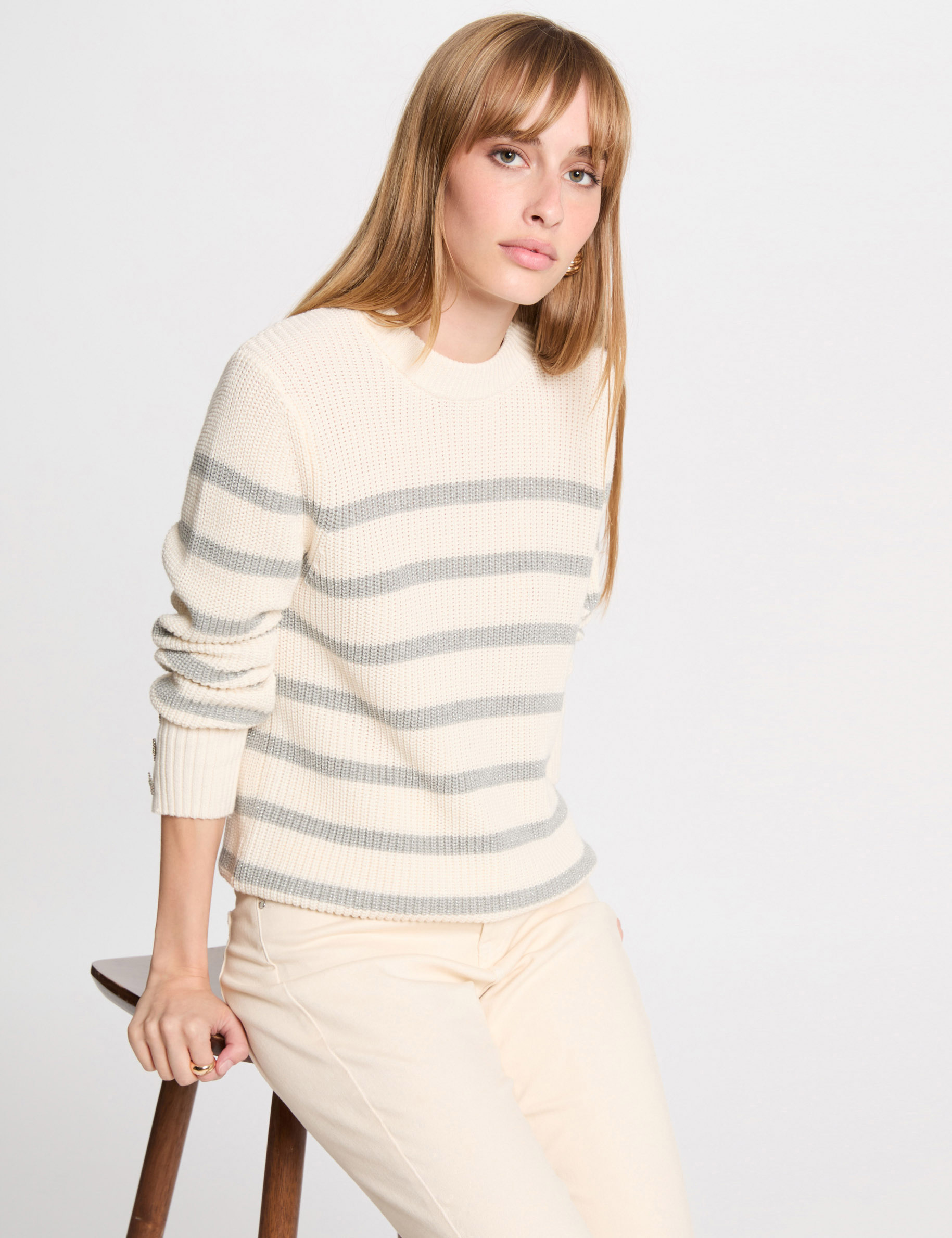 GAP Pull à col rond torsadé pour filles, Ivory Frost V2