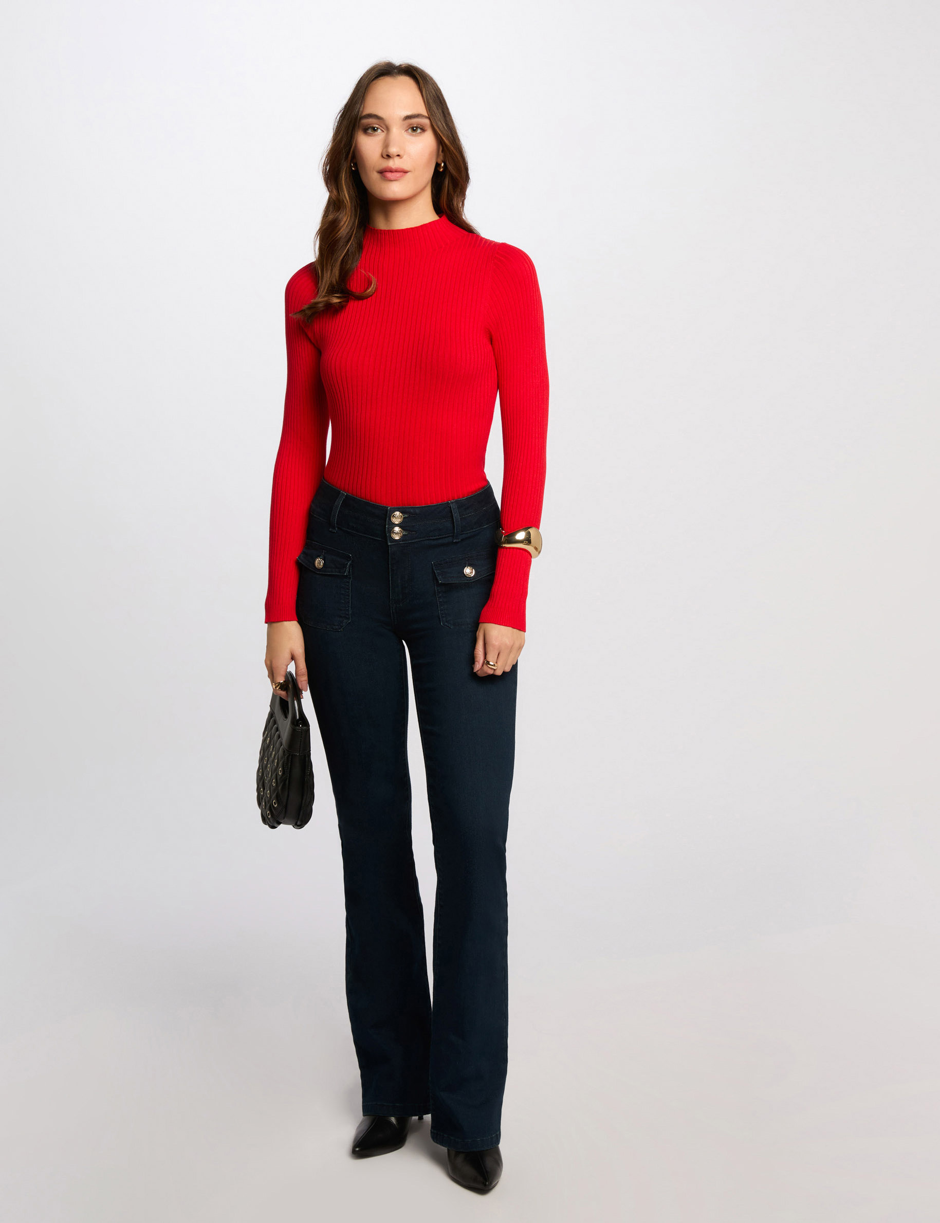 pull col montant cotele rouge femme Pull col montant côtelé rouge femme