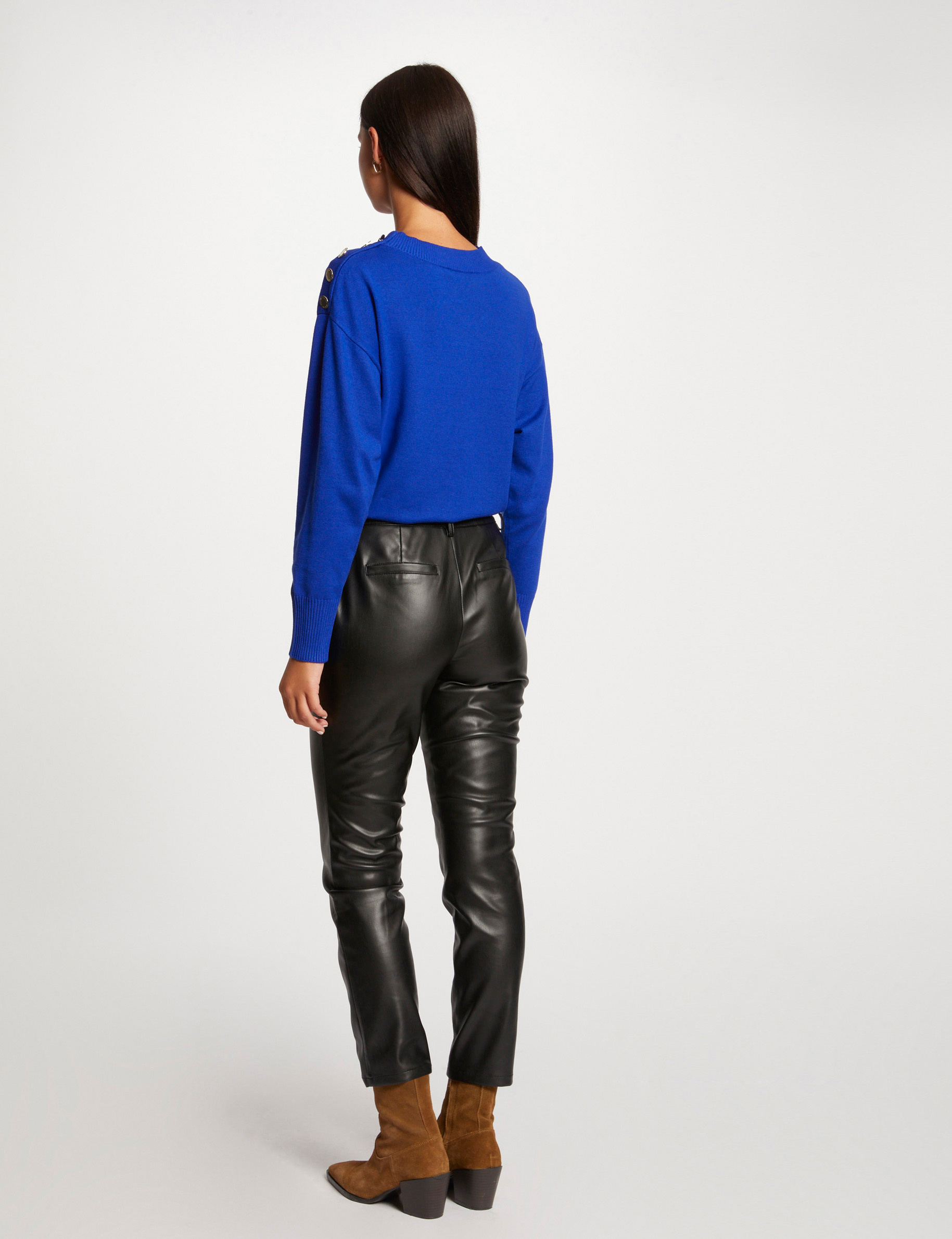 Pull manches longues col rond bleu electrique femme