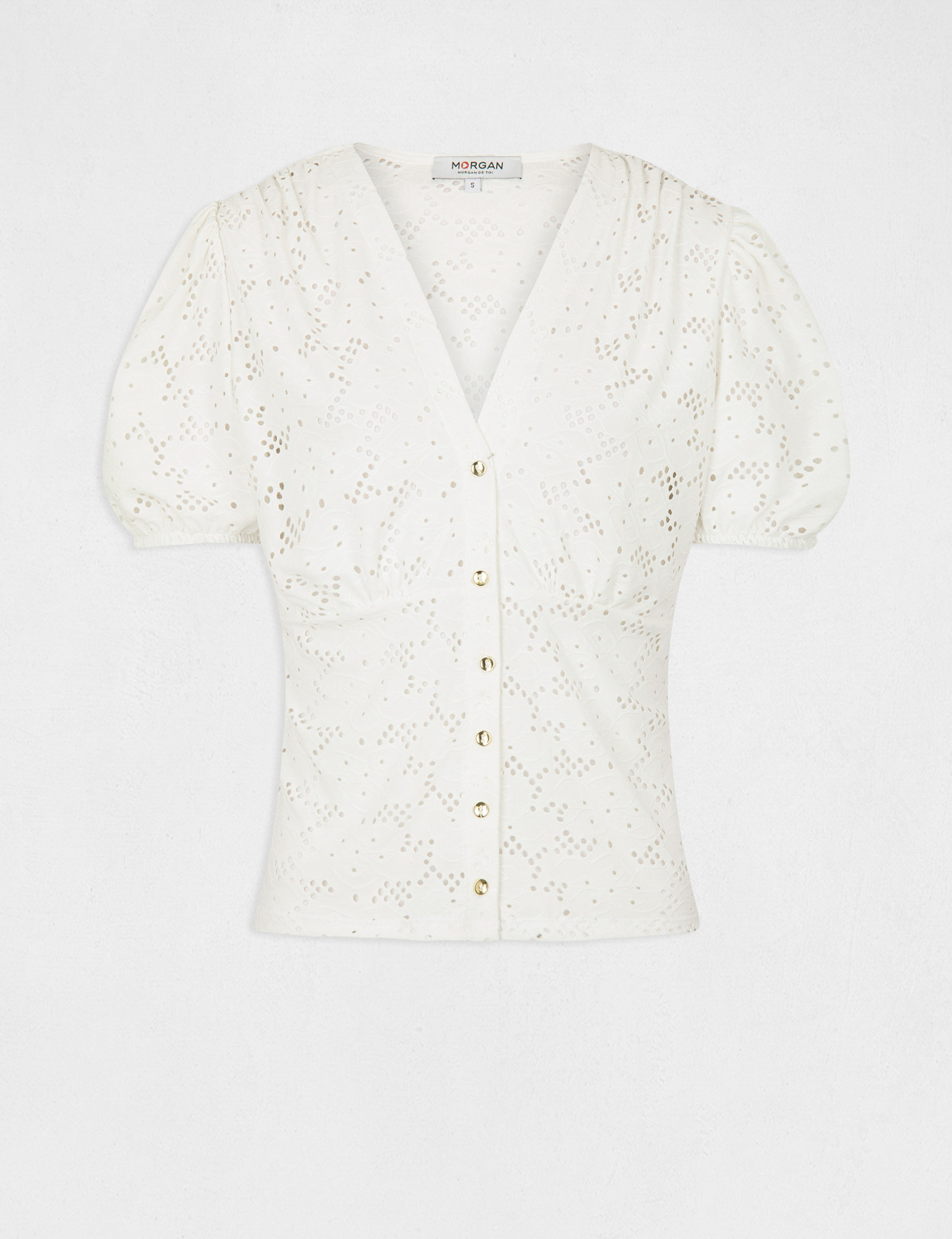 t shirt manches courtes a broderie ecru femme T-shirt manches courtes à broderie ecru femme