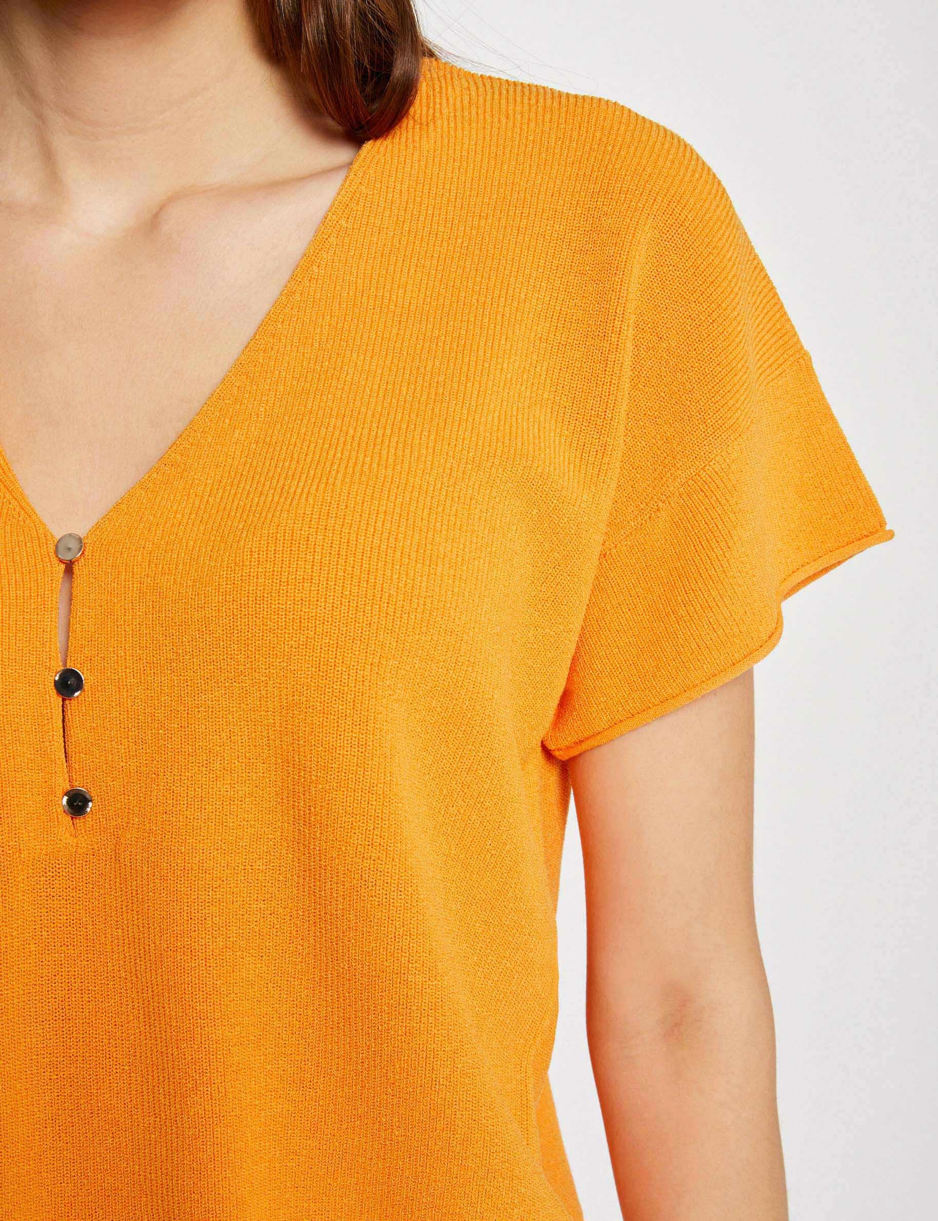 pull col en v manches courtes orange femme Pull col en V manches courtes orange femme