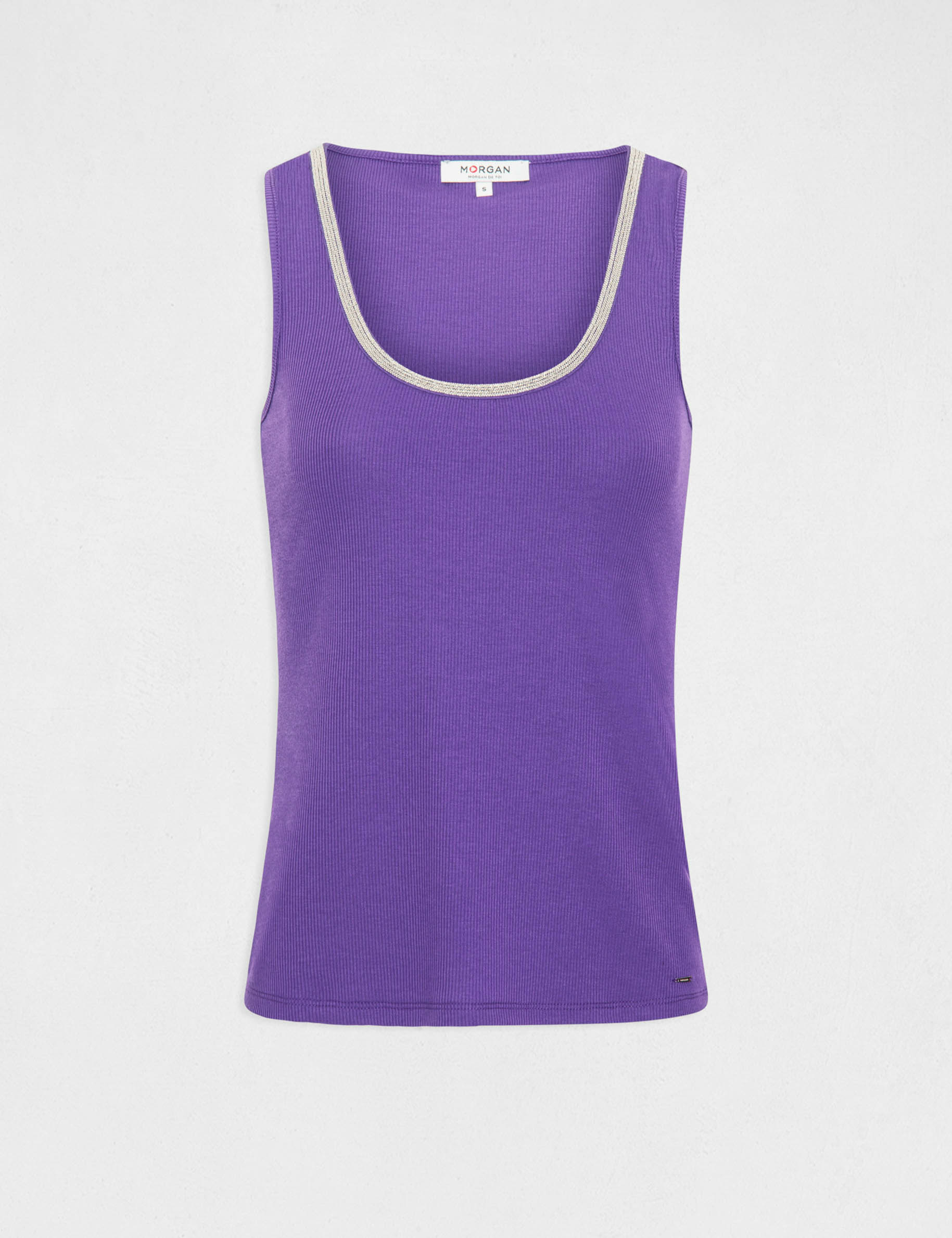 debardeur cotele col a details bijoux violet femme Débardeur côtelé col à détails bijoux violet femme