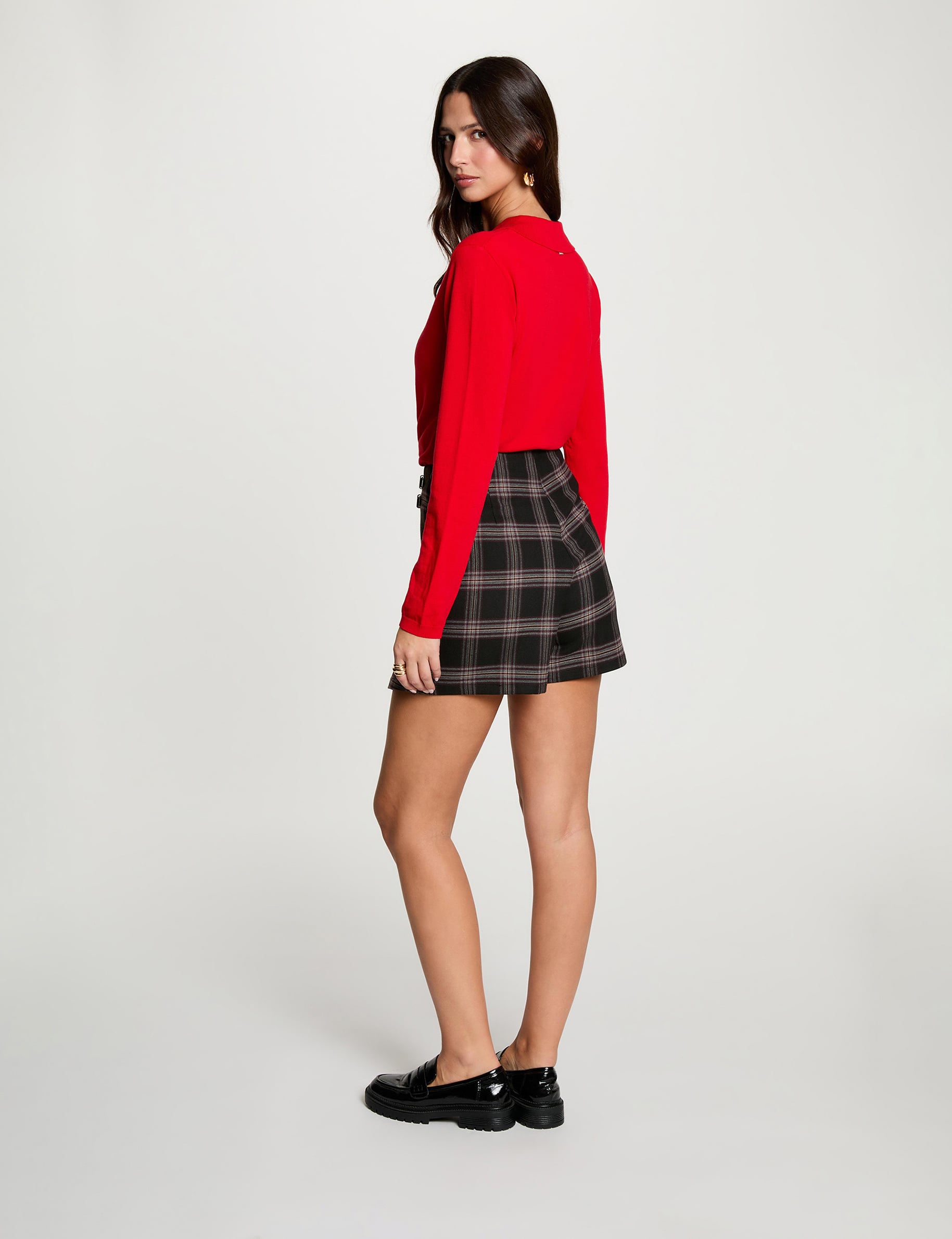 Pull col &agrave; revers rouge femme