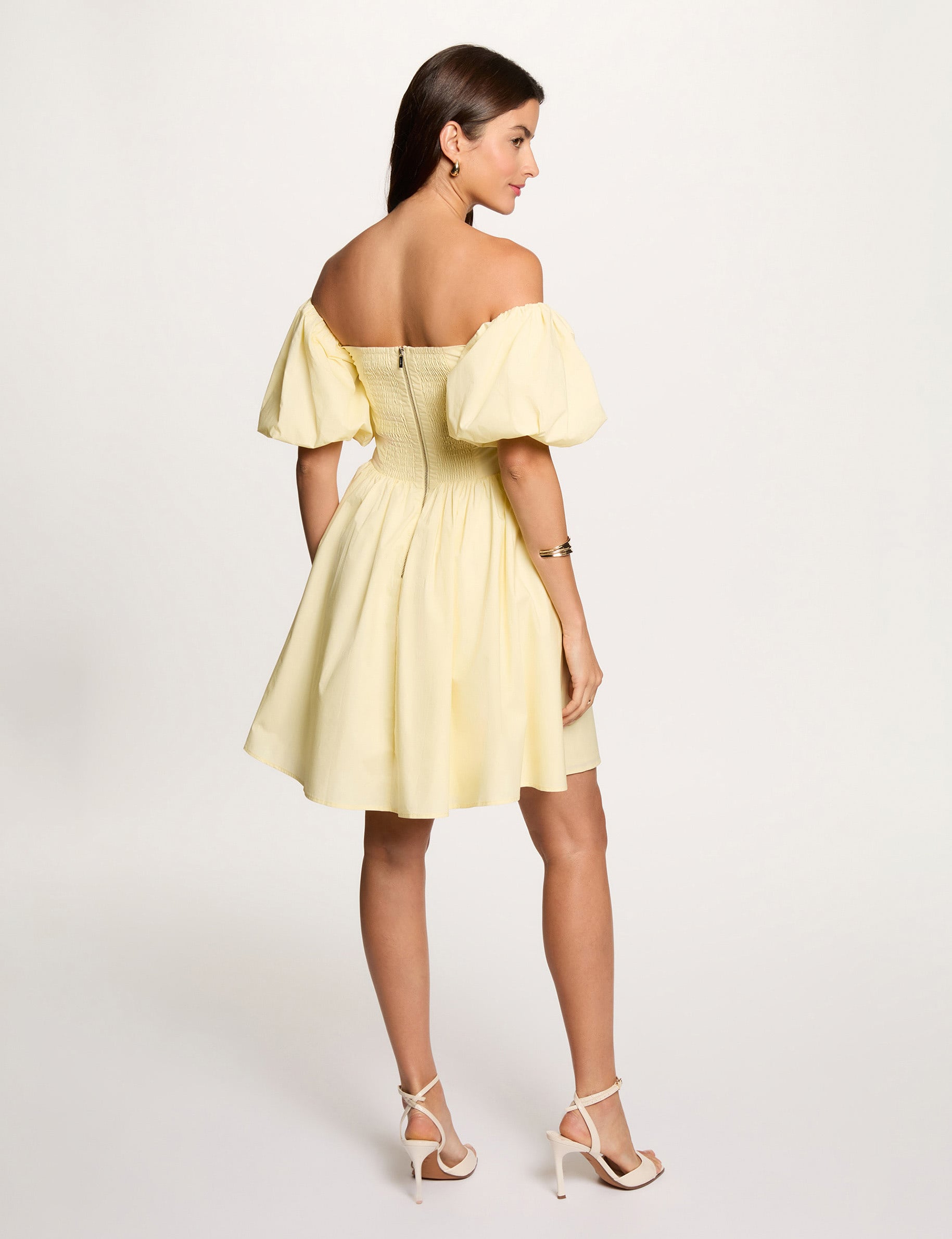 Robe courte manches bouffantes jaune pastel femme