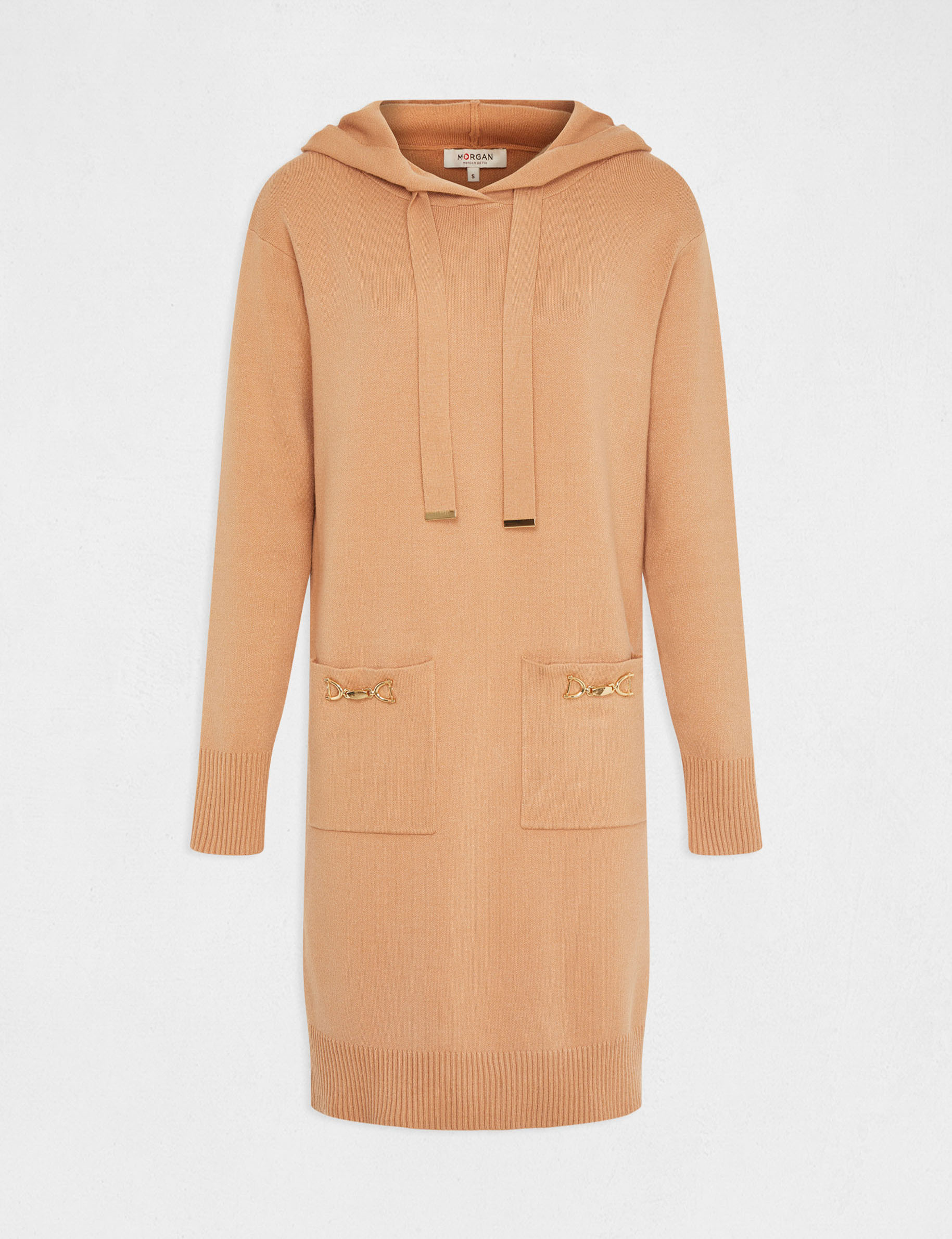 robe pull droite a capuche camel femme Robe pull droite à capuche camel femme