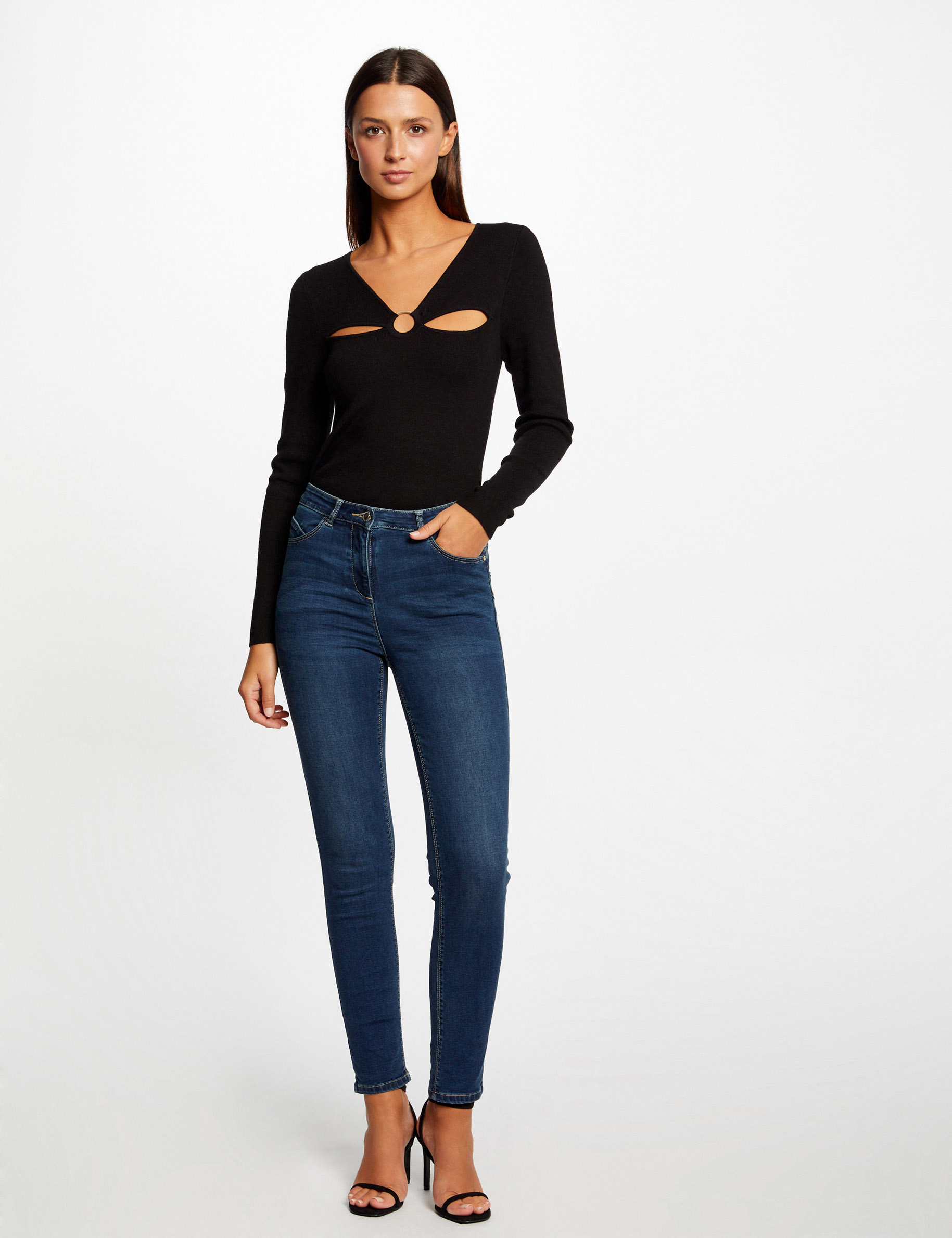 pull manches longues avec ouvertures noir femme Pull manches longues avec ouvertures noir femme