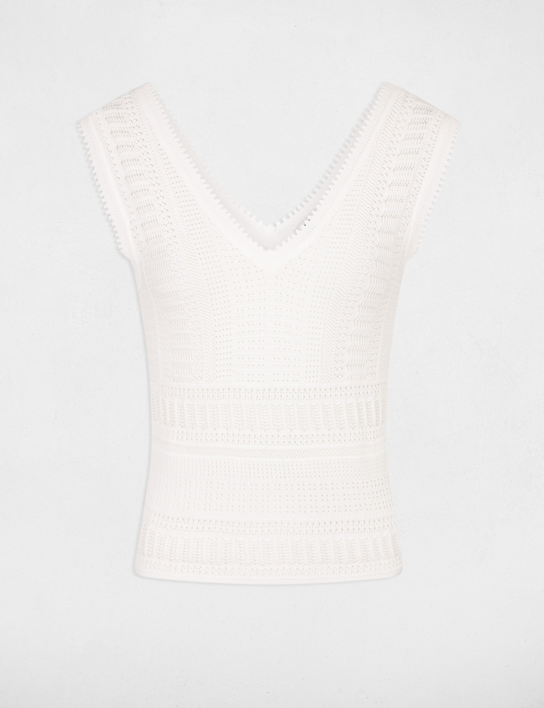 Pull sans manches ajour&eacute; ivoire femme