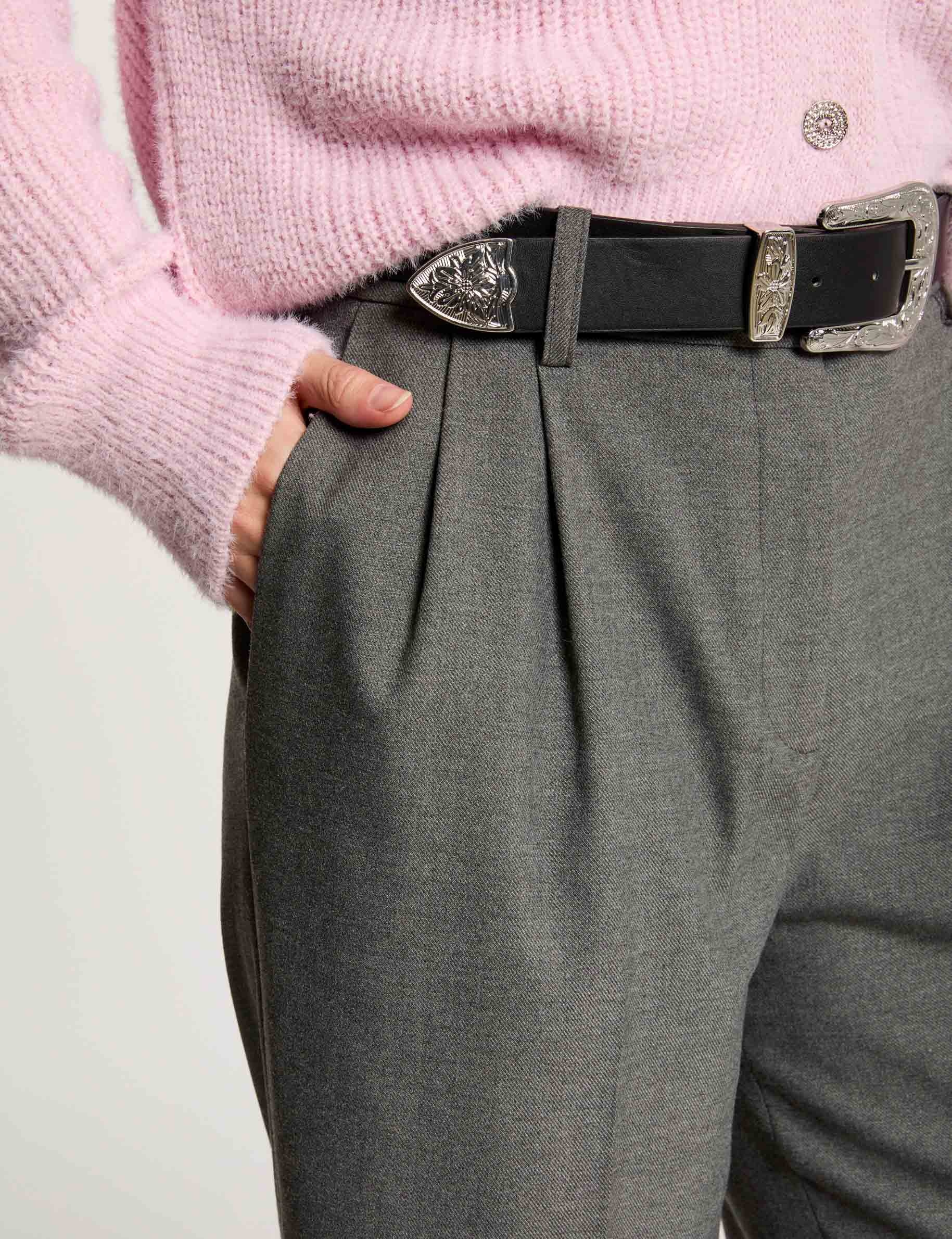 Pantalon large &agrave; pinces gris clair femme