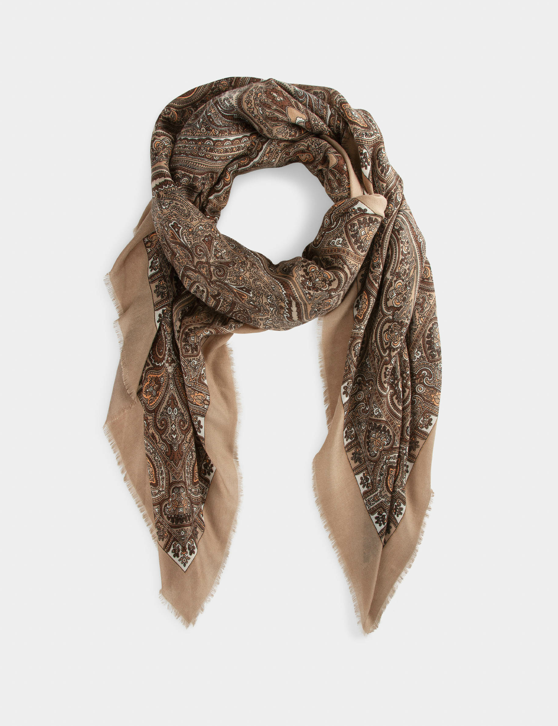 Foulard imprimé cachemire marron femme Foulard imprimé cachemire marron femme