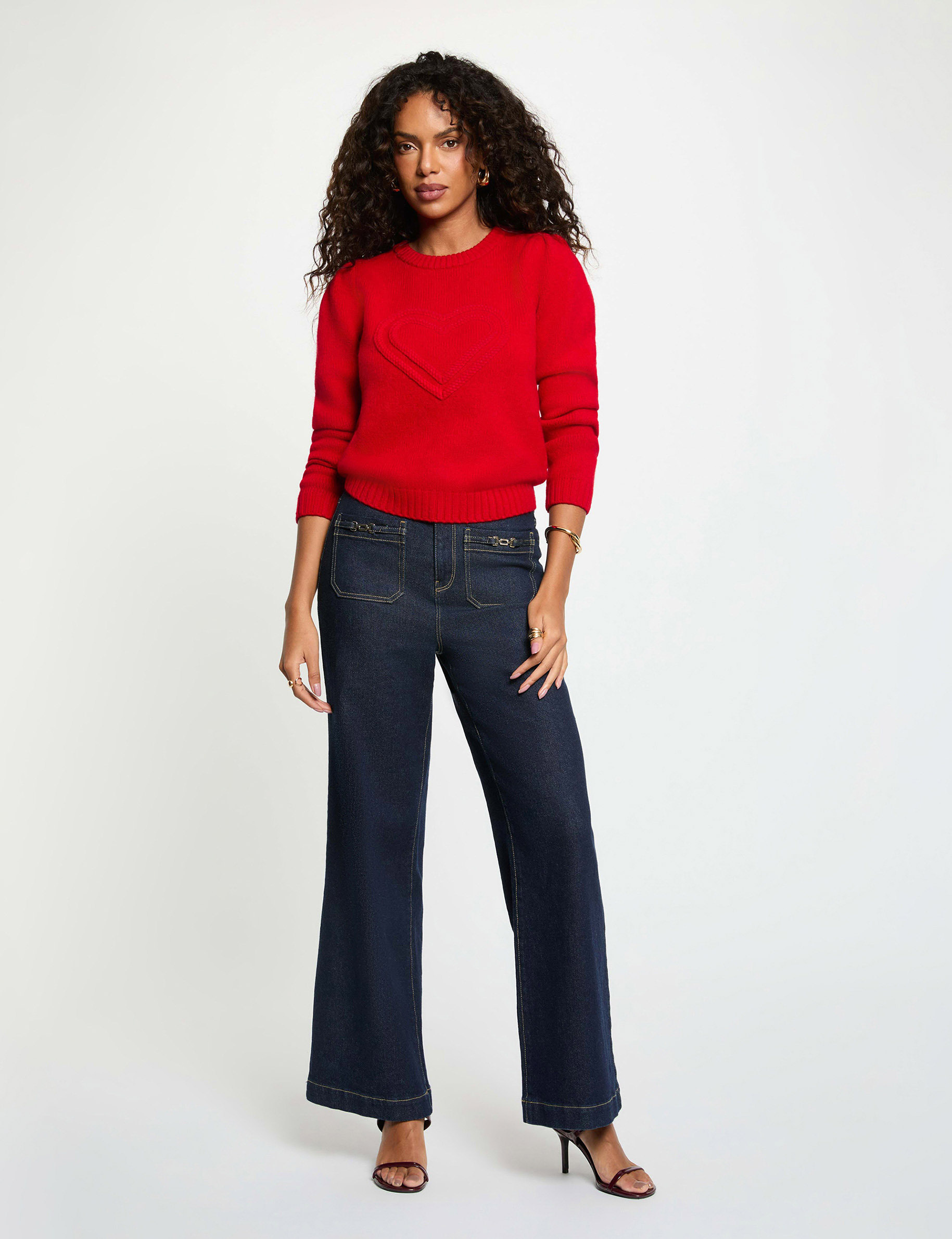 Pull &eacute;pais col rond rouge femme