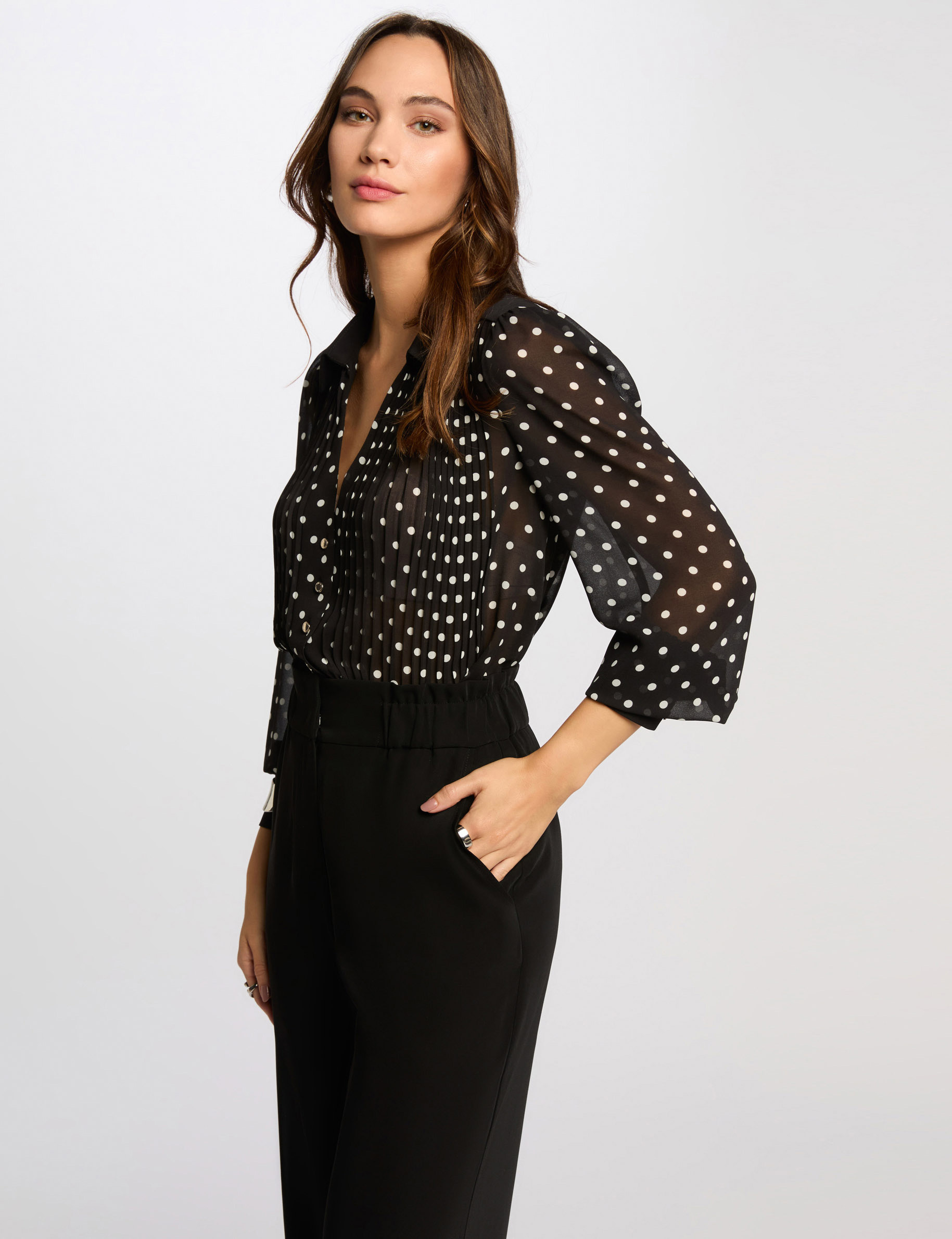 chemise manches longues a pois noir femme Chemise manches longues à pois noir femme