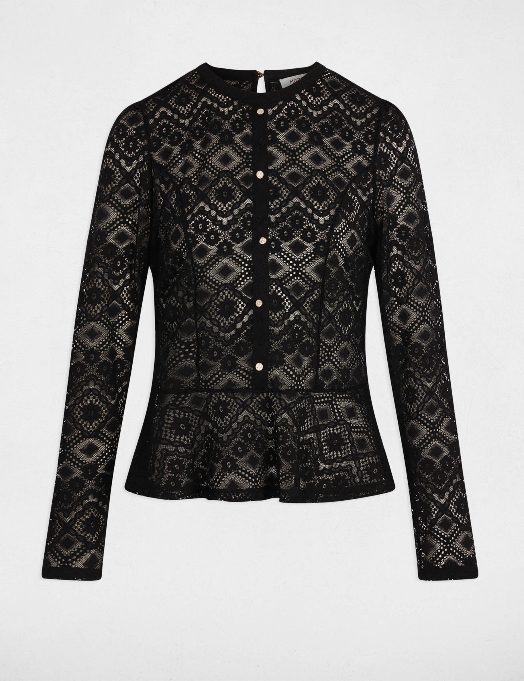 T-shirt dentelle cintr&eacute; noir femme