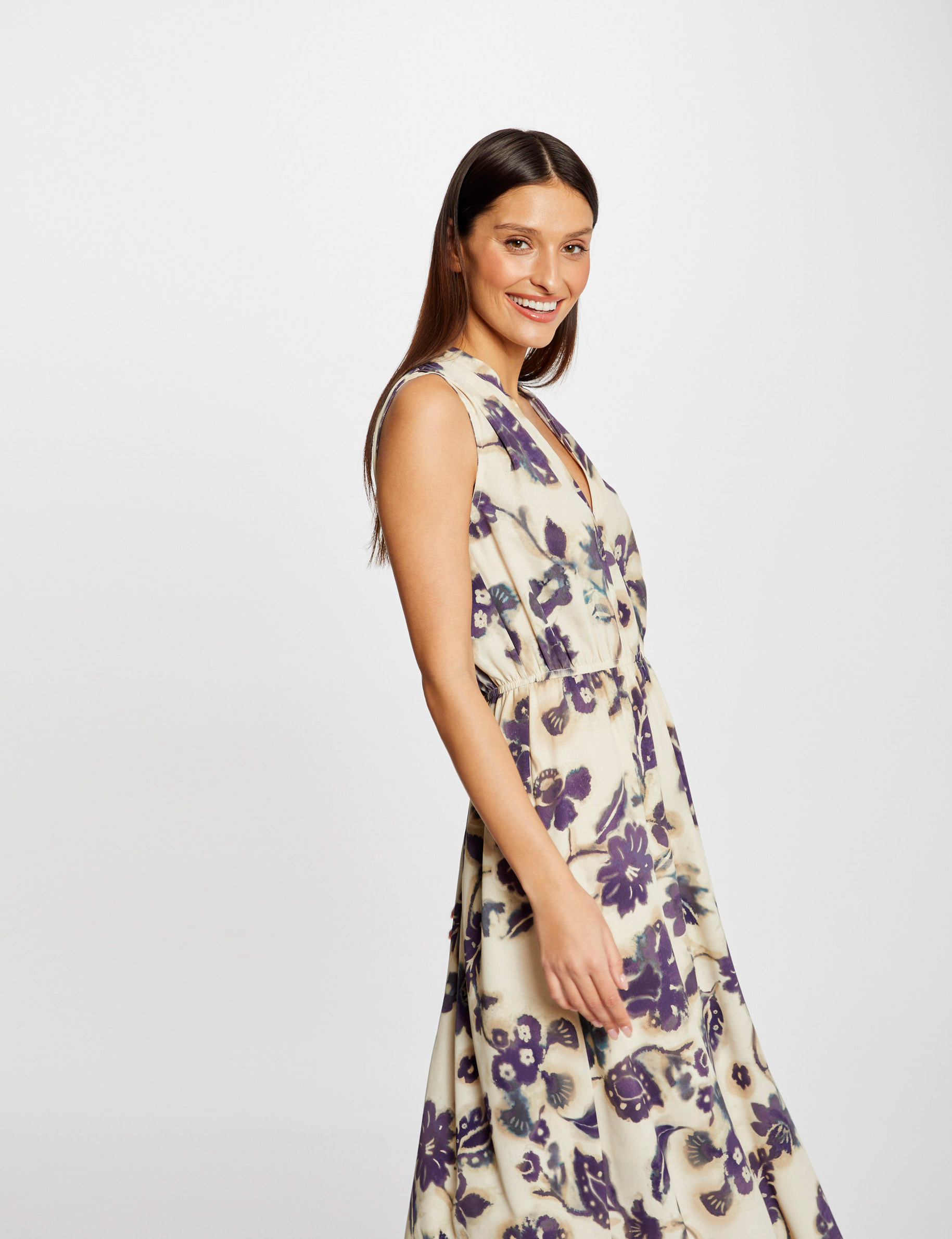Robe longue évasée imprimé floral multico femme Robe longue évasée imprimé floral multico femme