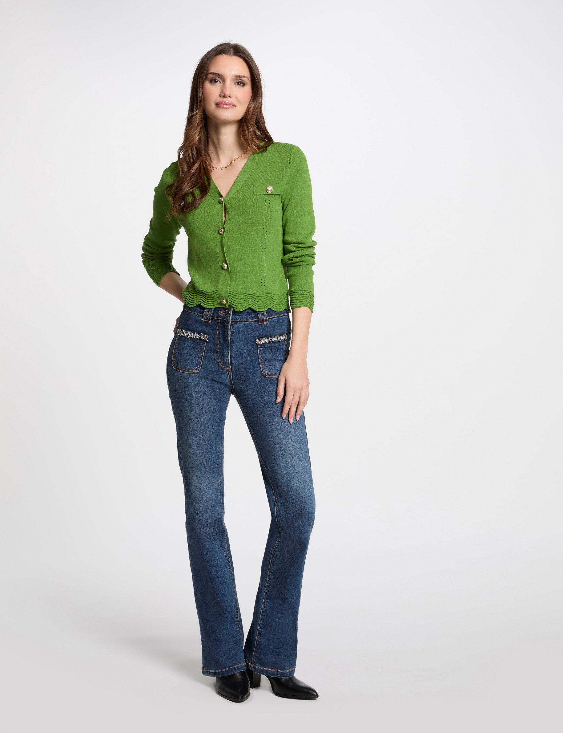 gilet col en v vert anis femme Gilet col en V vert anis femme