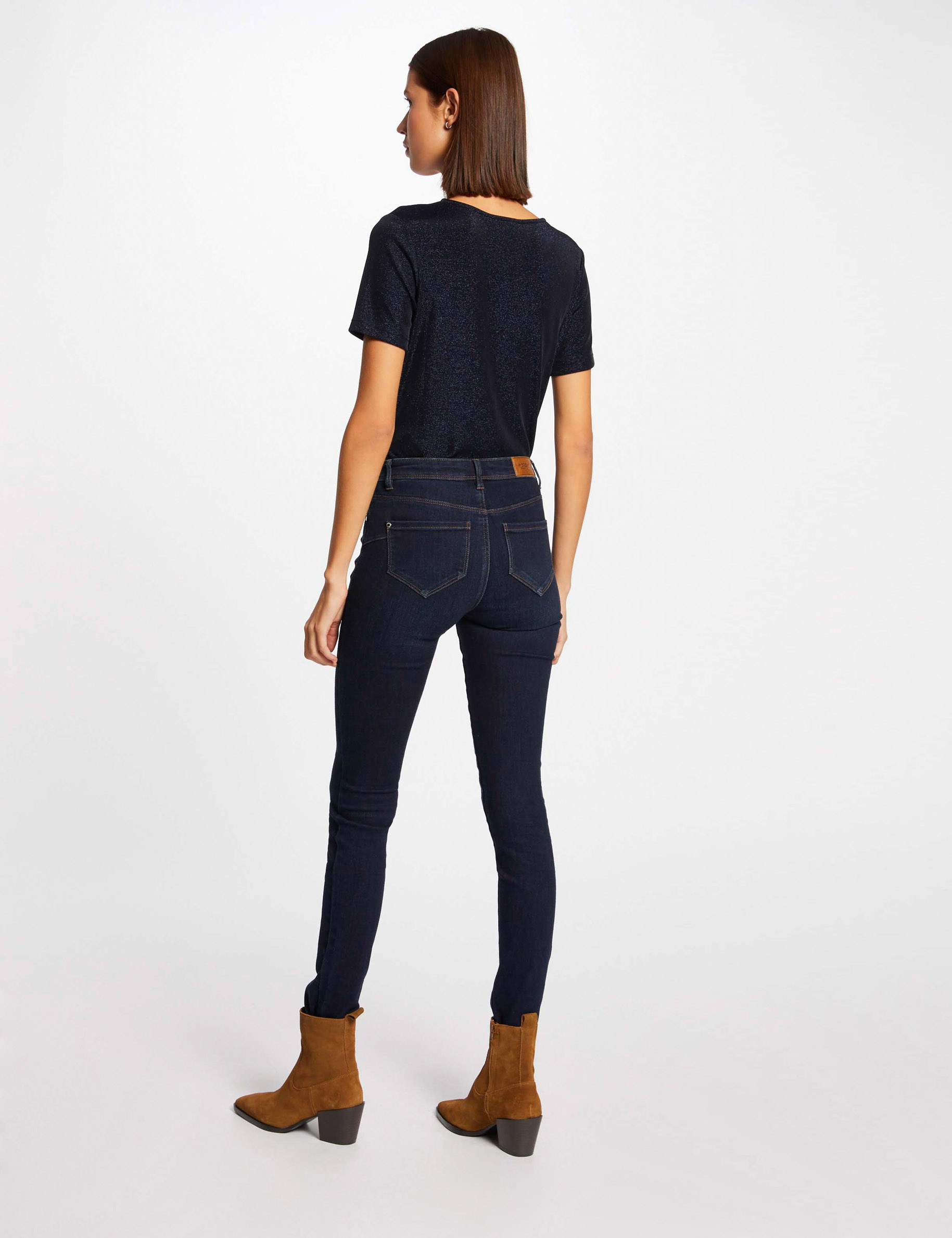 T-shirt manches courtes avec col en V marine femme