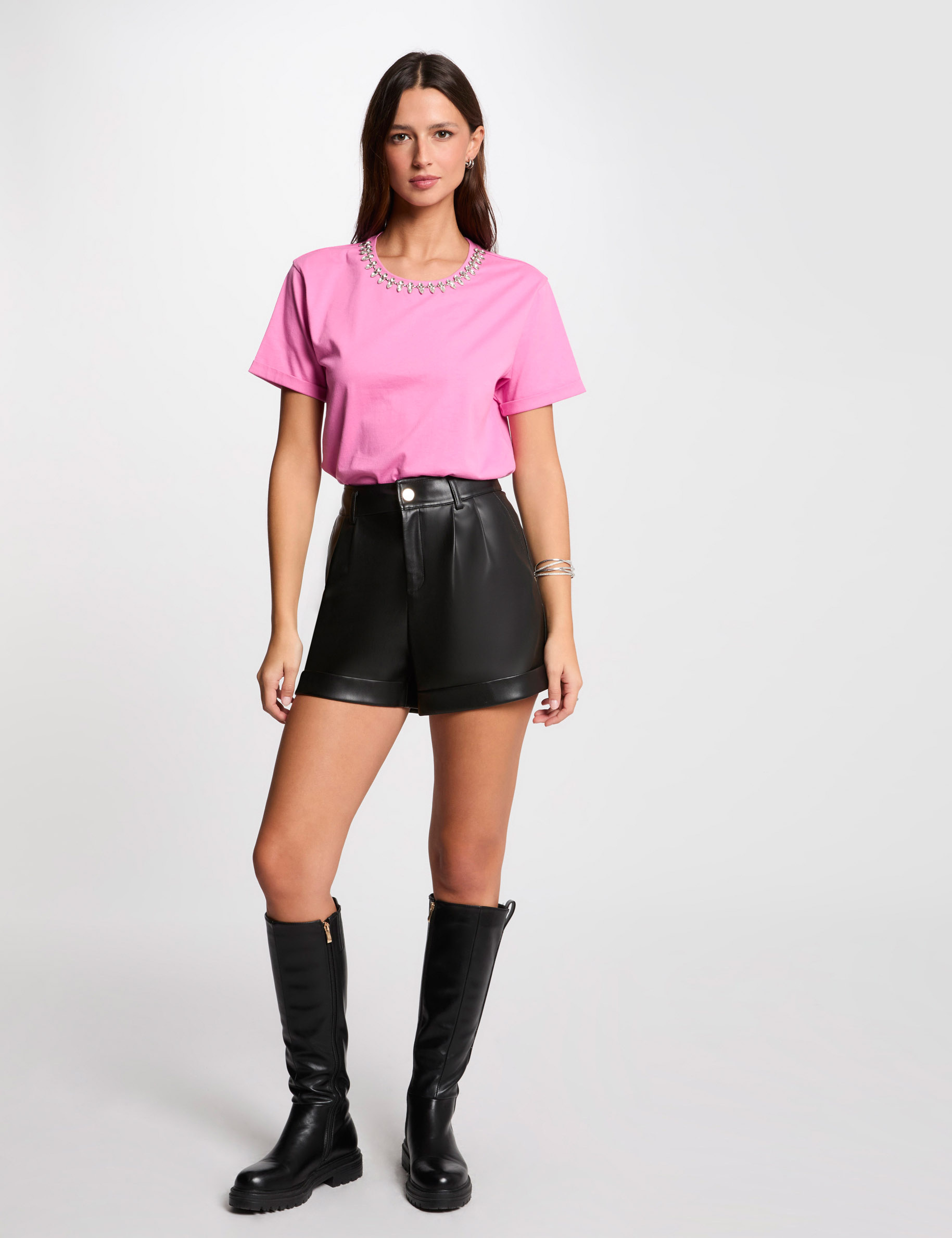 t shirt manches courtes bijoux rose femme T-shirt manches courtes bijoux rose femme
