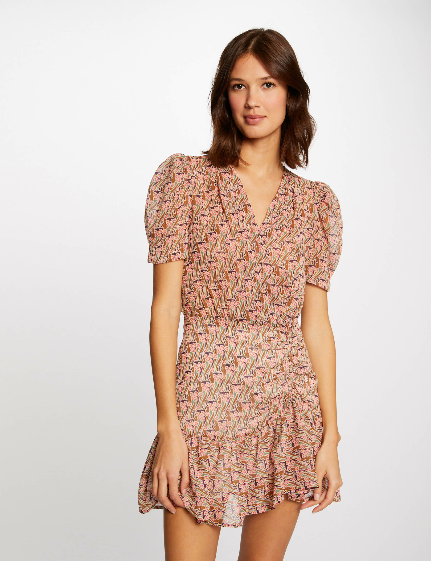 Image of Robe ajustée imprimé végétal multico femme