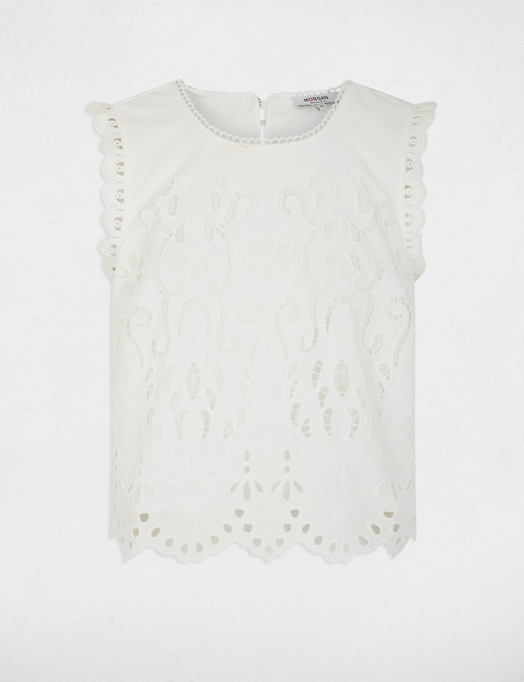 Top dentelle sans manches blanc femme