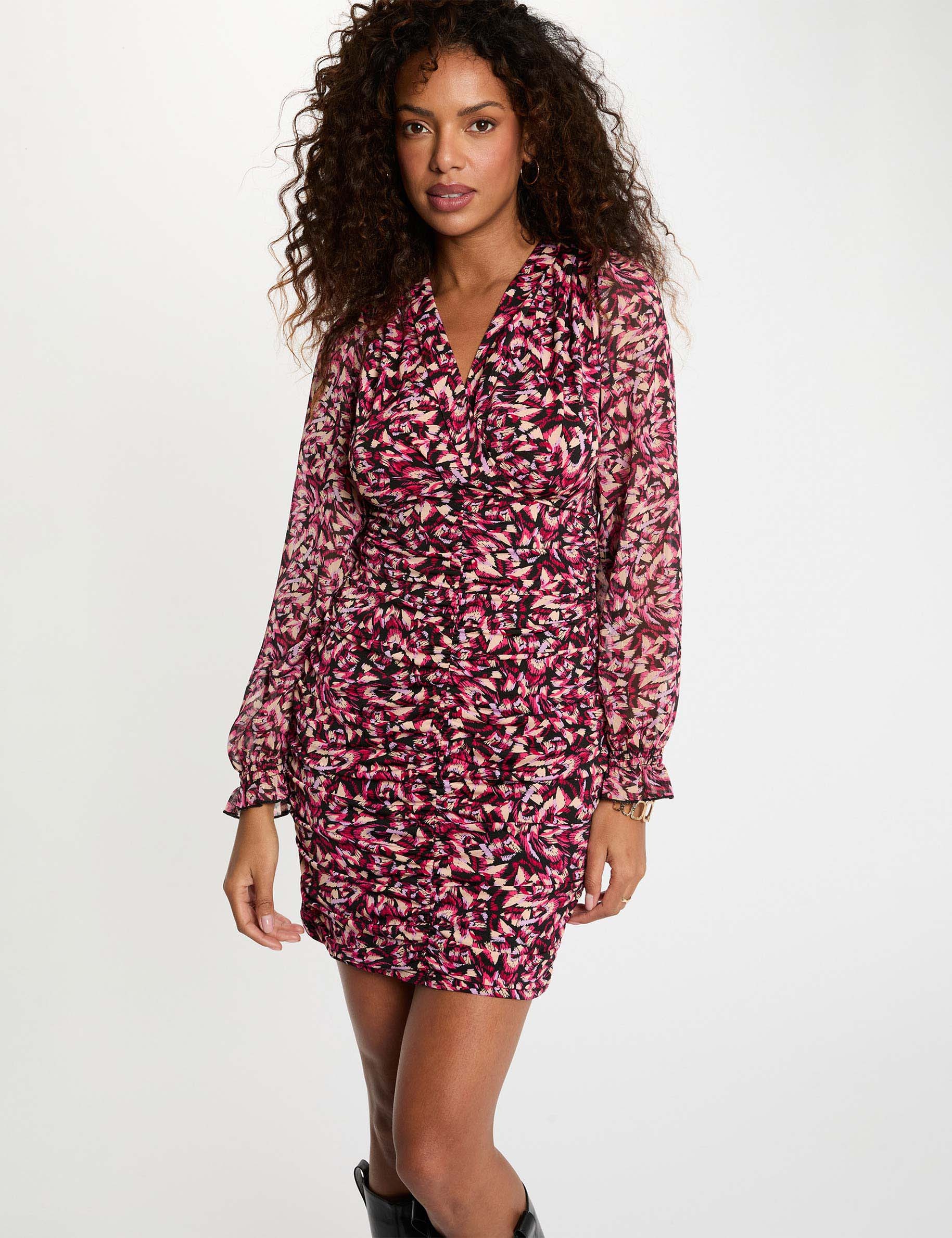Robe cache-coeur manches 3/4 multicolore femme
