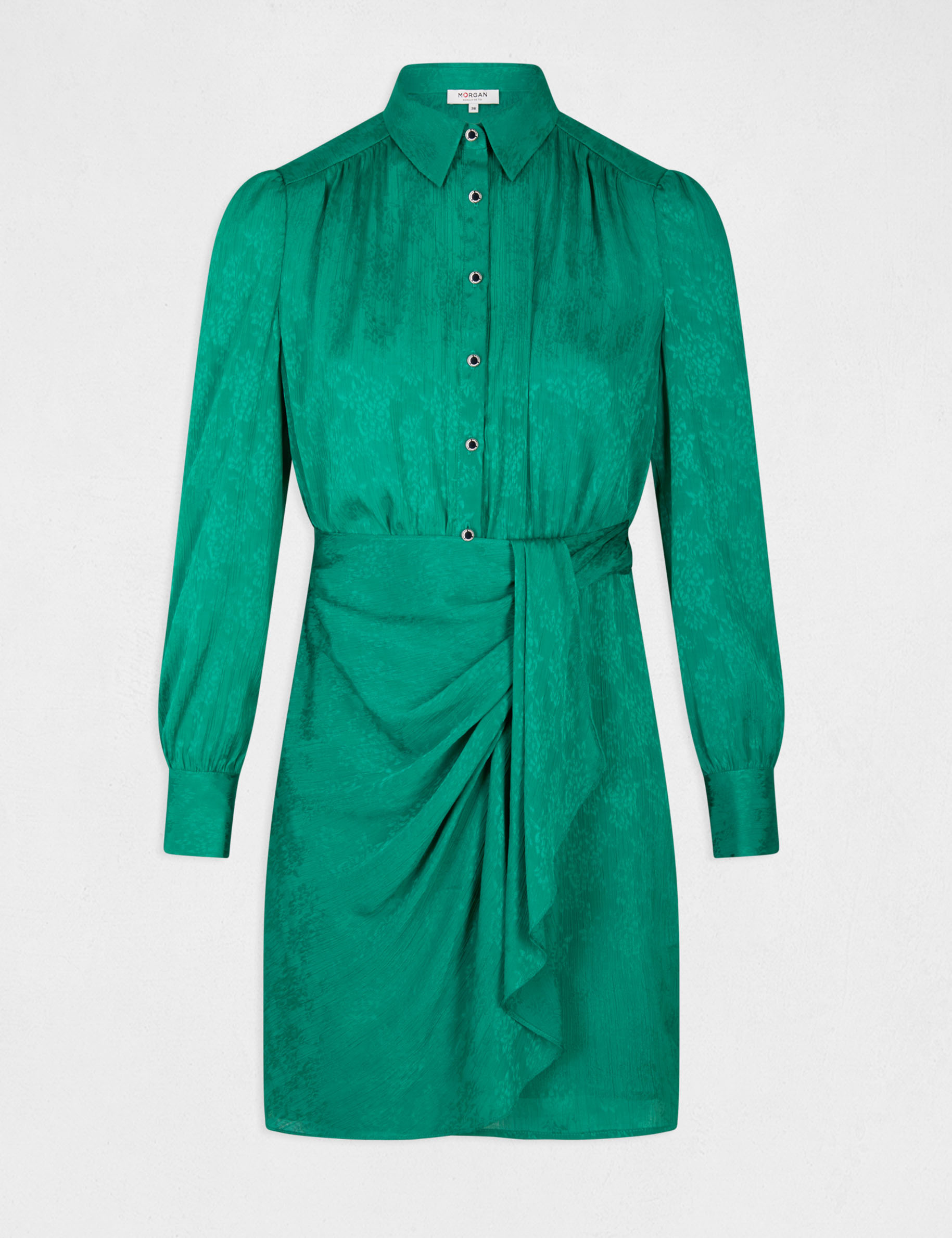Robe droite drapée satinée imprimée vert femme Robe droite drapée satinée imprimée vert femme