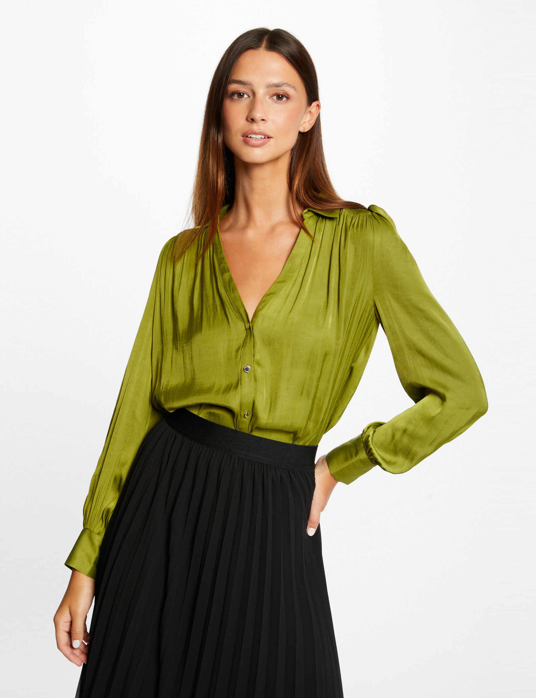 Chemise manches longues satin anis femme