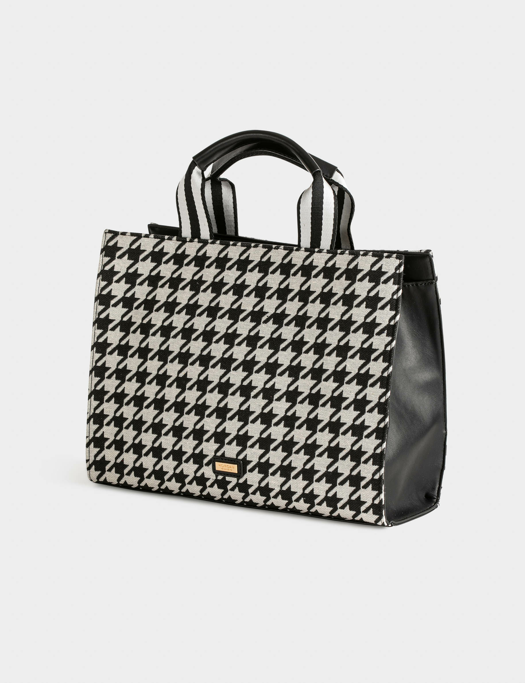 Sac cabas imprimé pied de poule noir femme Sac cabas imprimé pied de poule noir femme