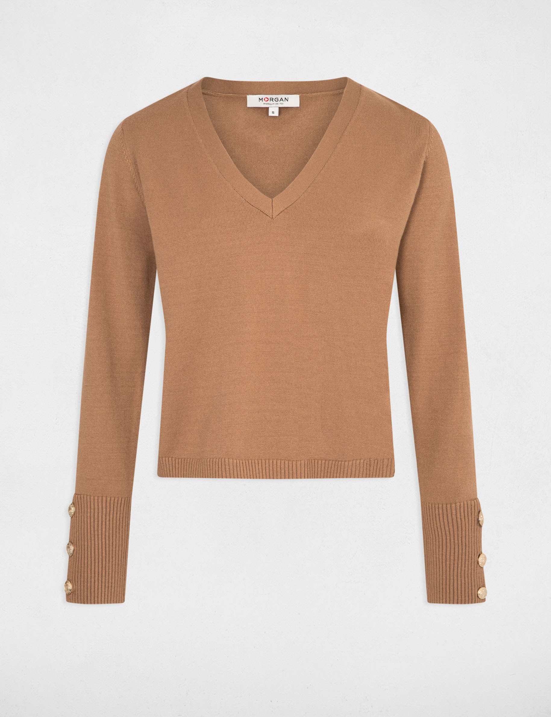 pull manches longues col en v camel femme Pull manches longues col en V camel femme