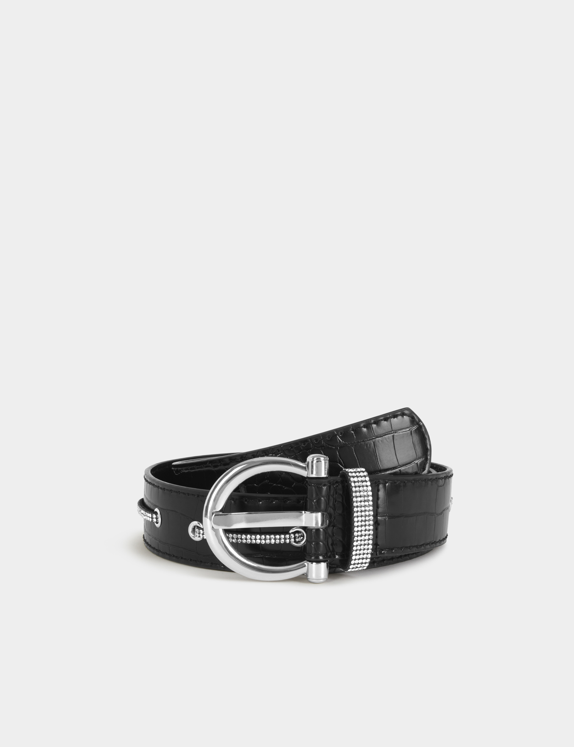 Ceinture aspect croco avec strass noir femme