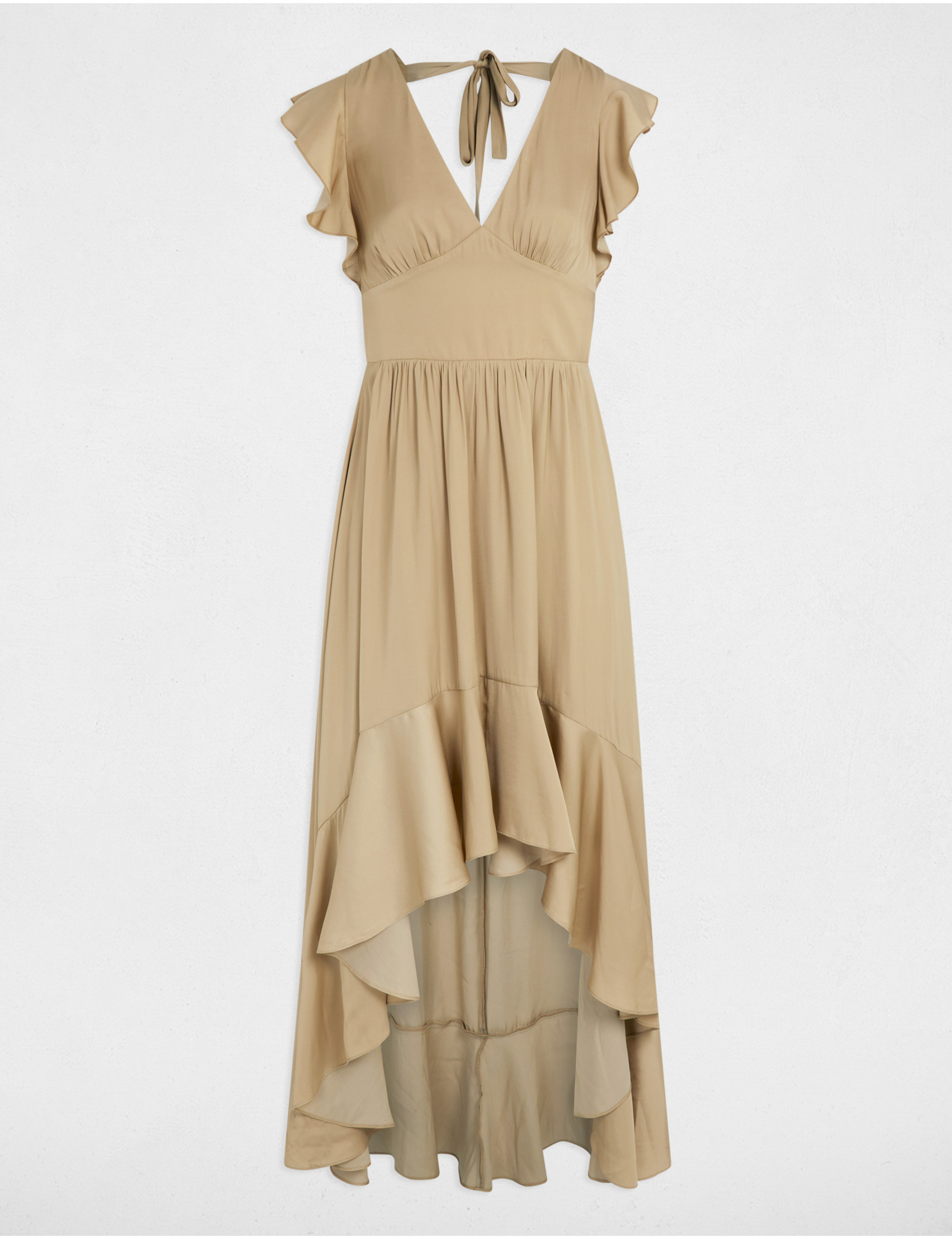 robe longue droite satin beige femme Robe longue droite satin beige femme