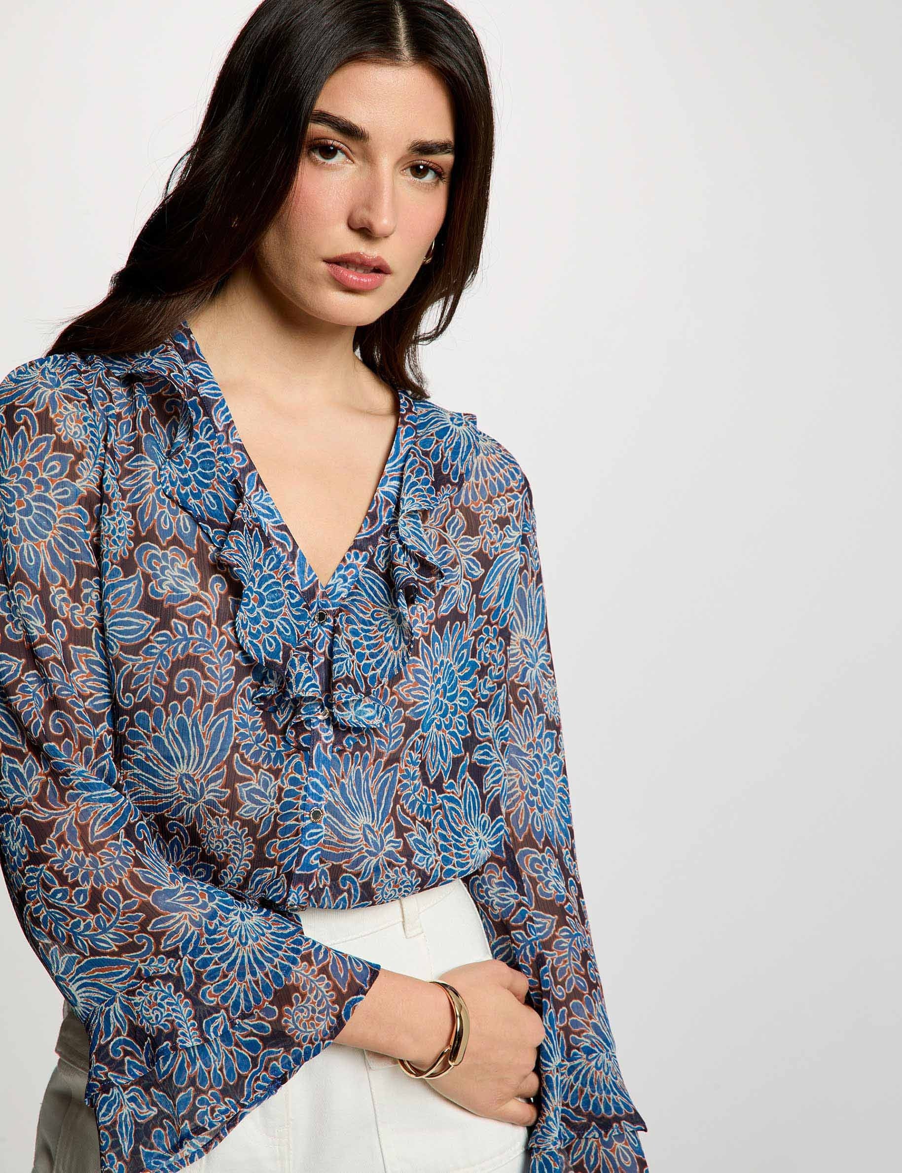 Chemise voile ajust&eacute;e multicolore femme