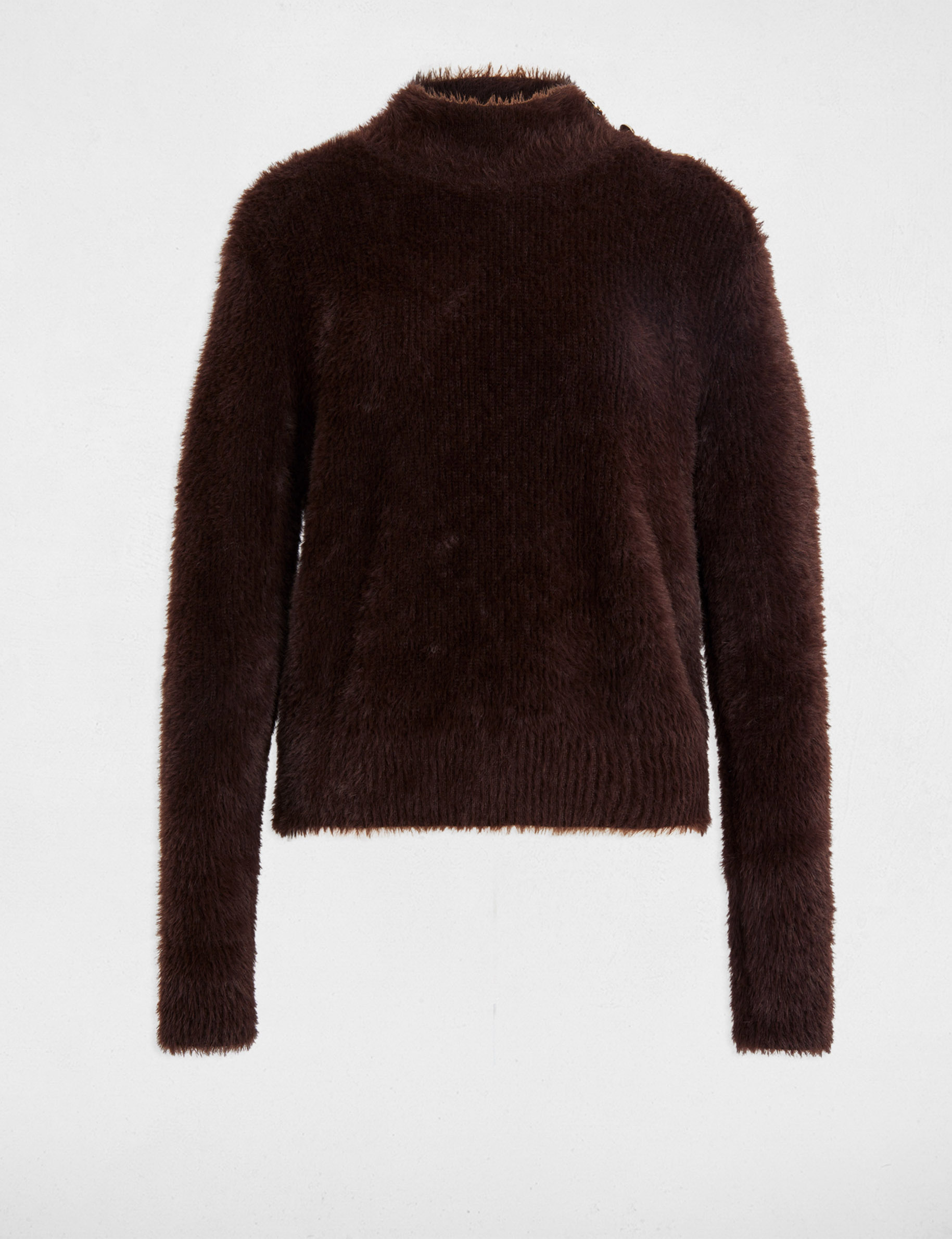 Pull court ajust&eacute; marron fonc&eacute; femme