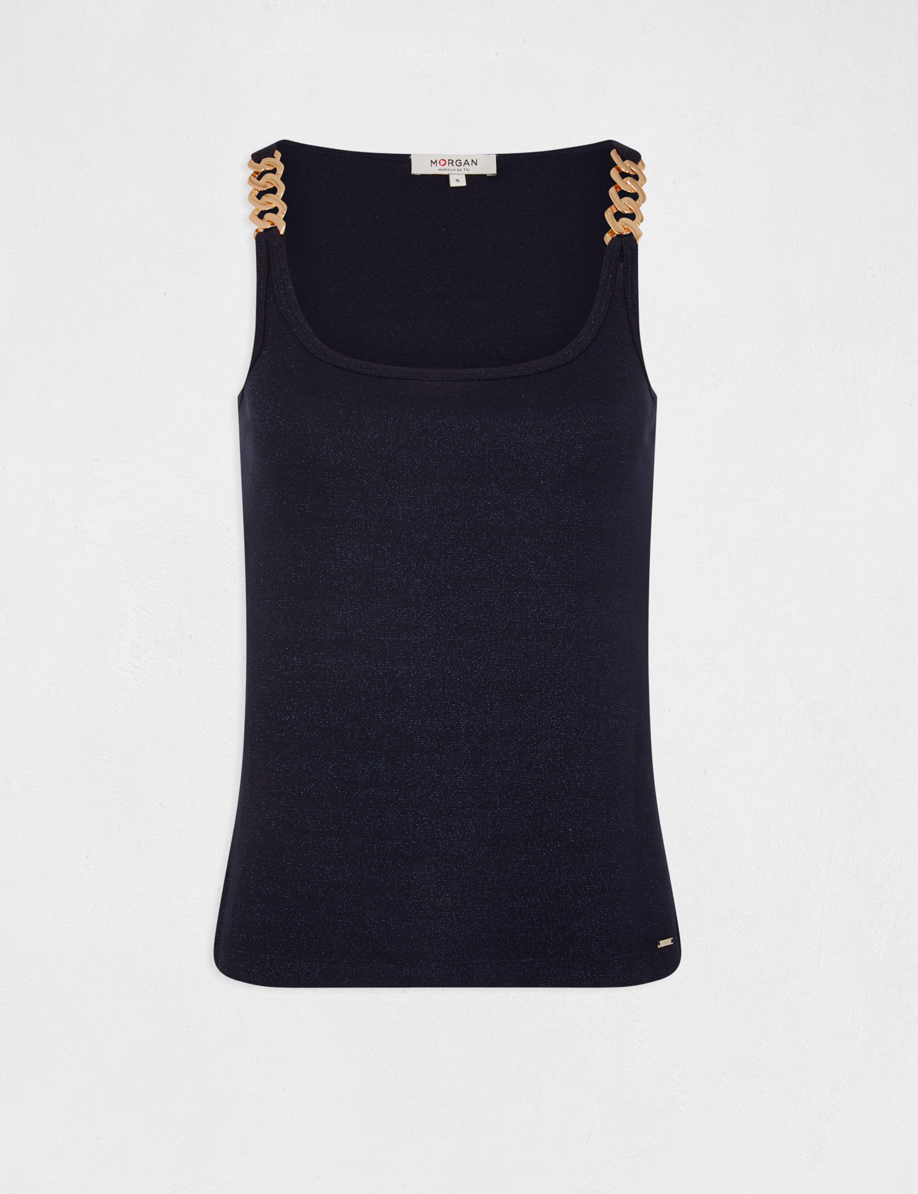 Débardeur bretelles larges avec chaînes marine femme Débardeur bretelles larges avec chaînes marine femme