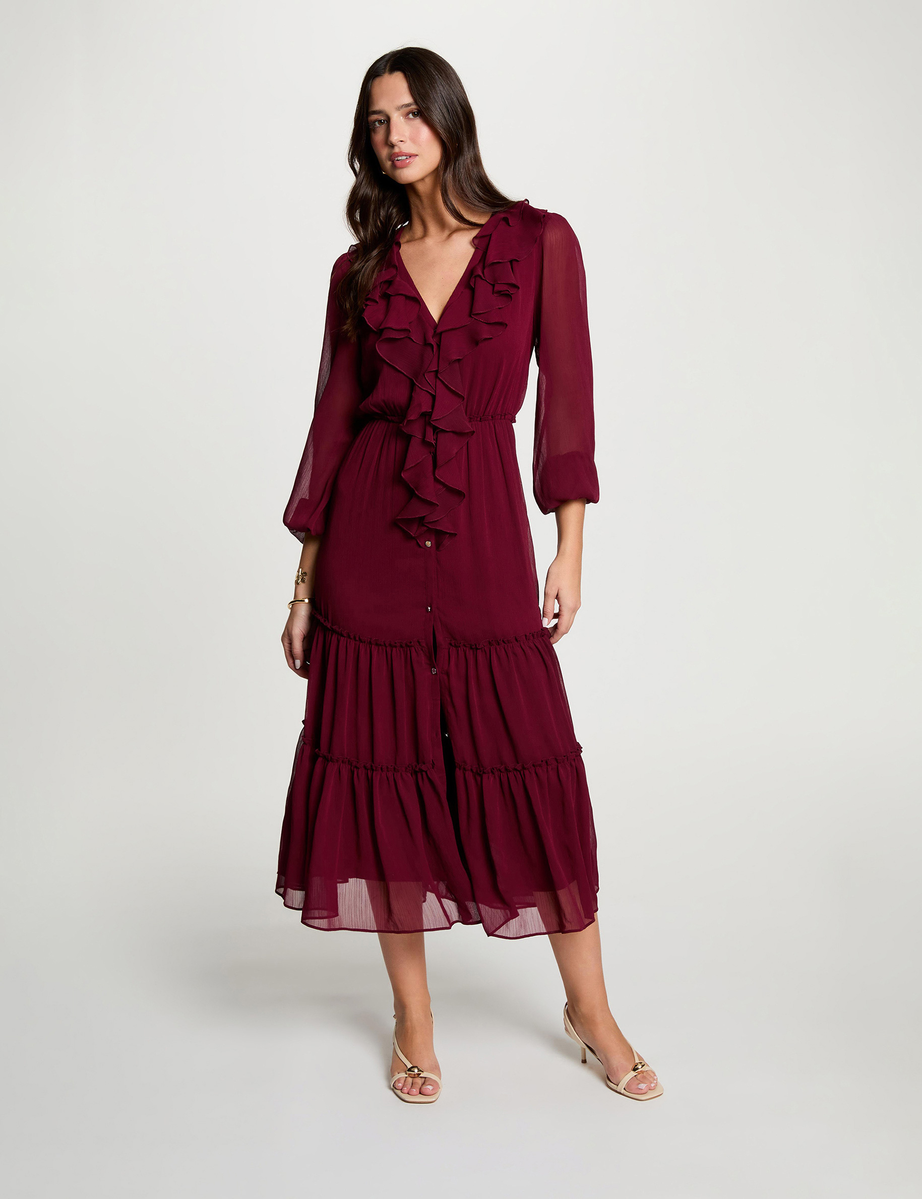 Robe longue fluide bordeaux femme