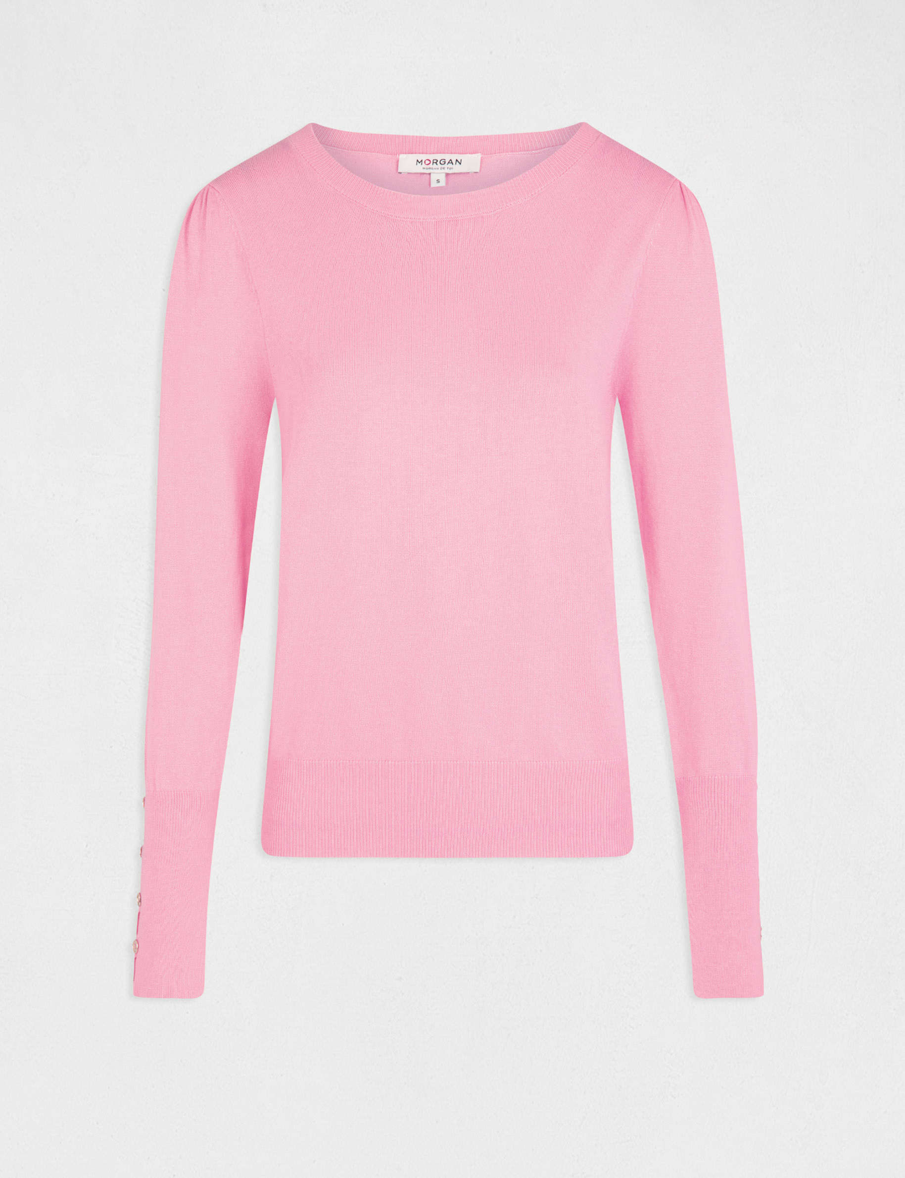 Pull manches longues avec col rond rose moyen femme