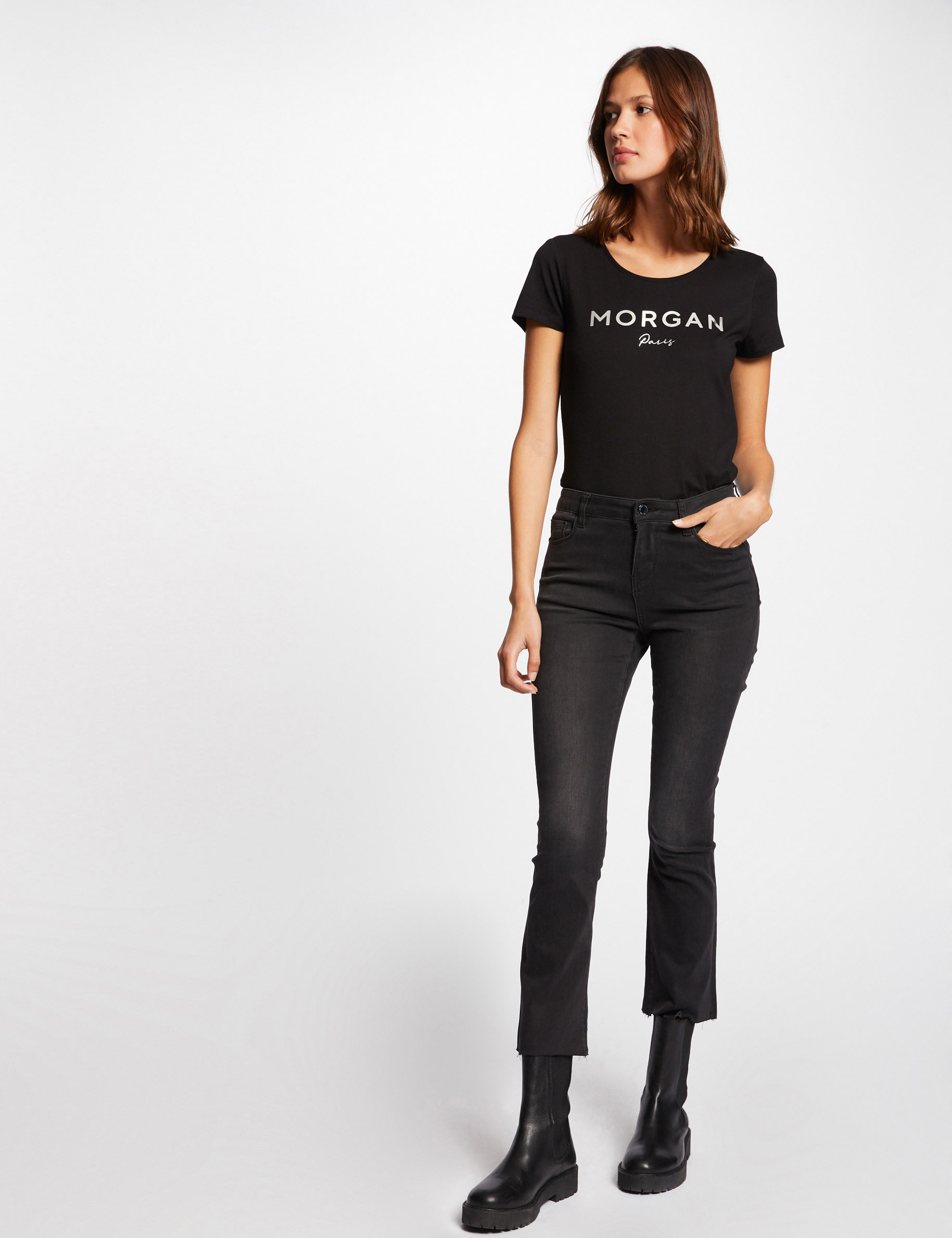 T-shirt manches courtes à inscription noir femme T-shirt manches courtes à inscription noir femme