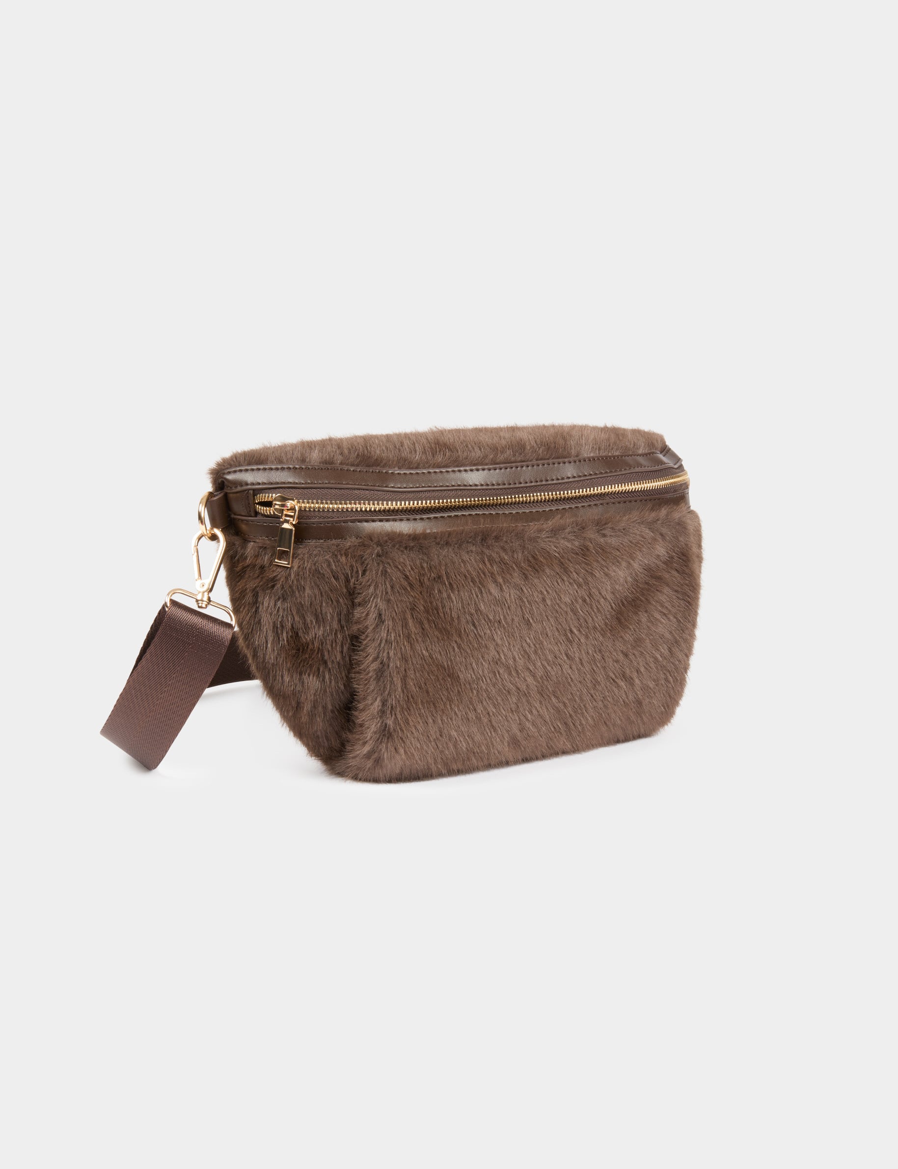 Sac banane fausse fourrure marron fonc&eacute; femme