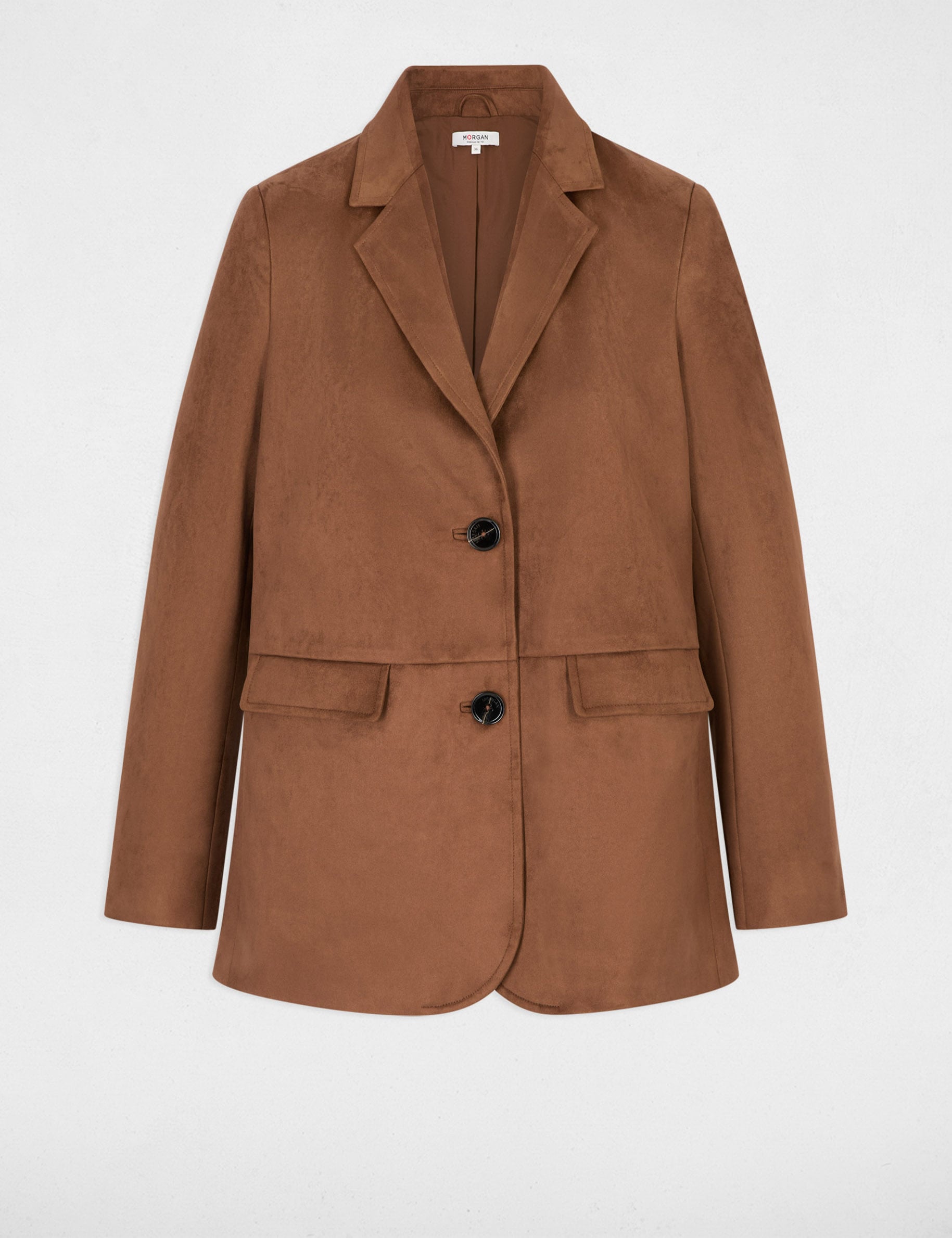 Blazer su&eacute;dine col tailleur marron chocolat femme