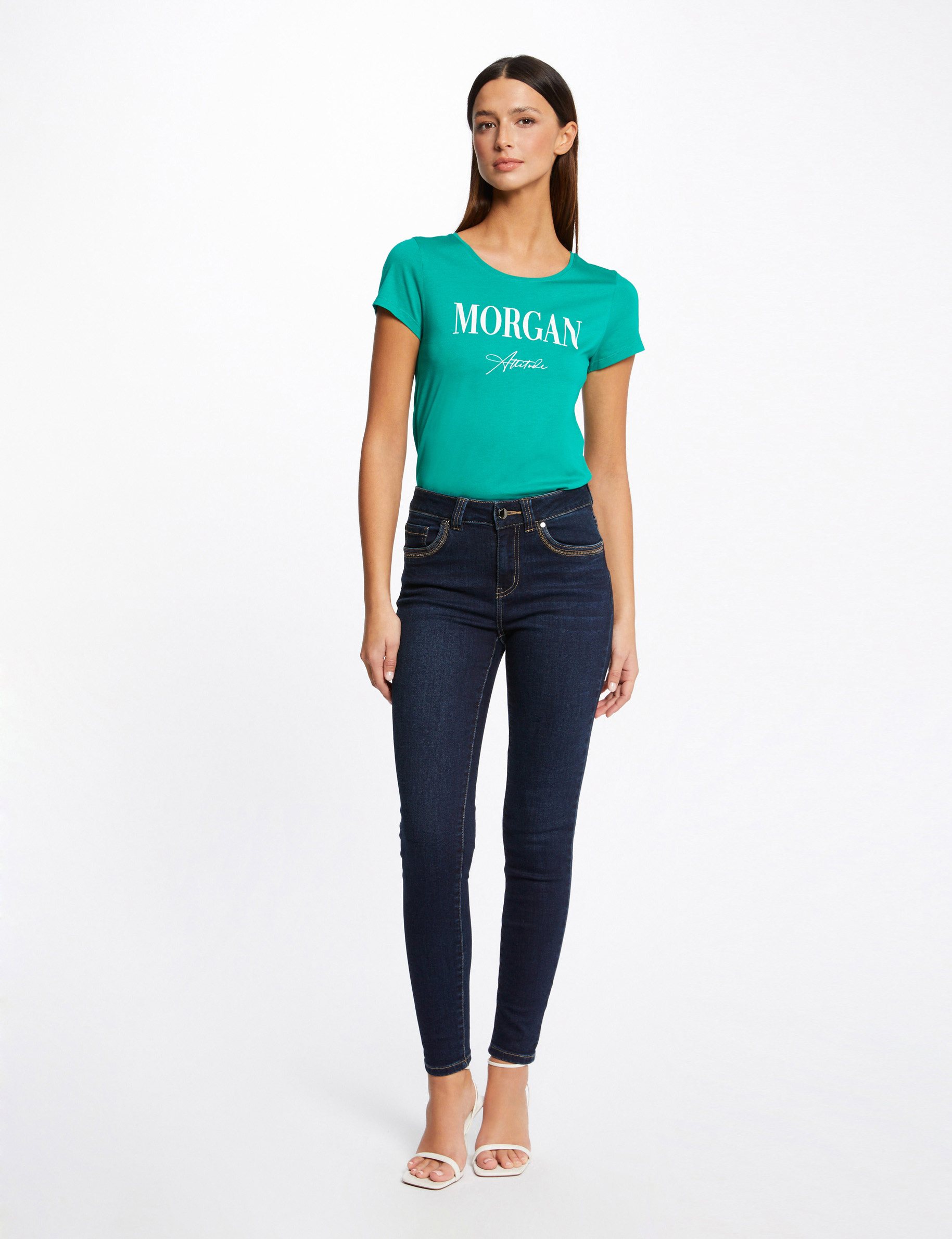 T-shirt manches courtes à inscription vert moyen femme T-shirt manches courtes à inscription vert moyen femme
