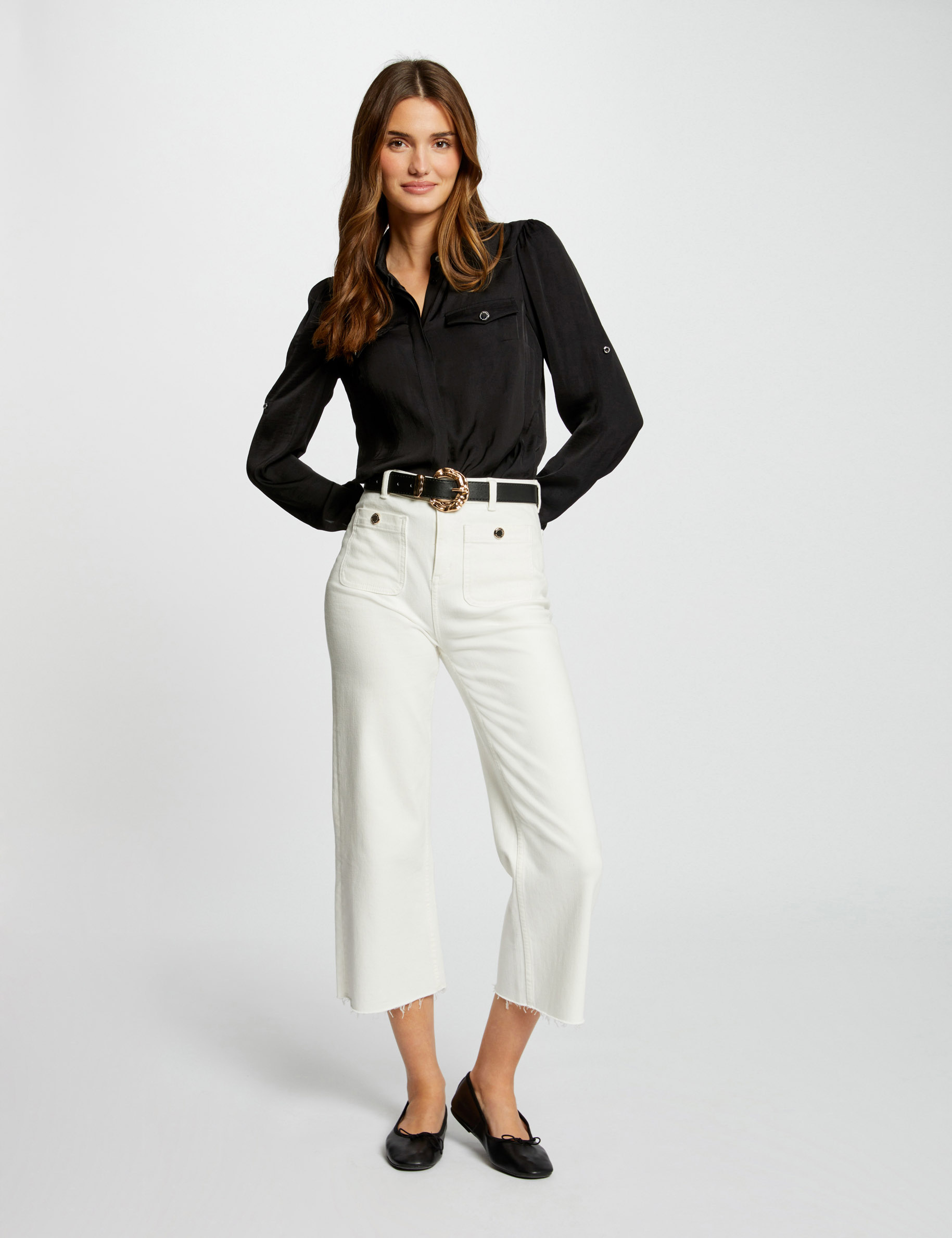chemise manches longues satin noir femme Chemise manches longues satin noir femme
