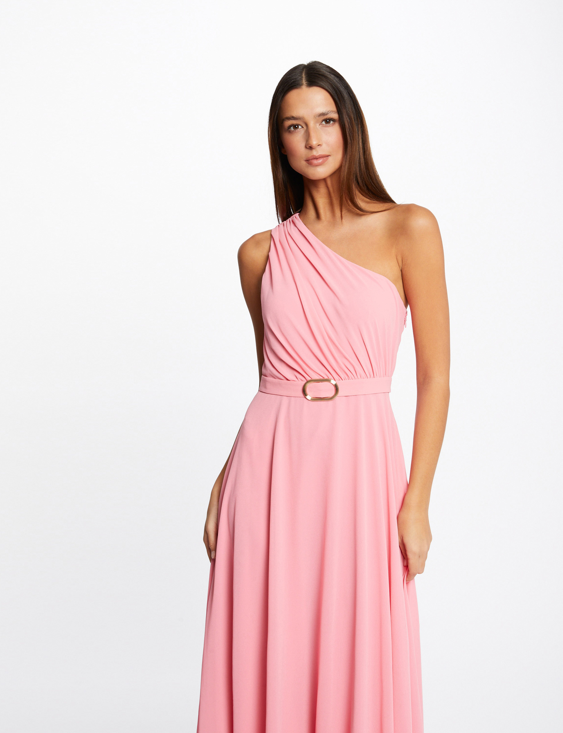 Robe longue évasée asymétrique rose clair femme Robe longue évasée asymétrique rose clair femme