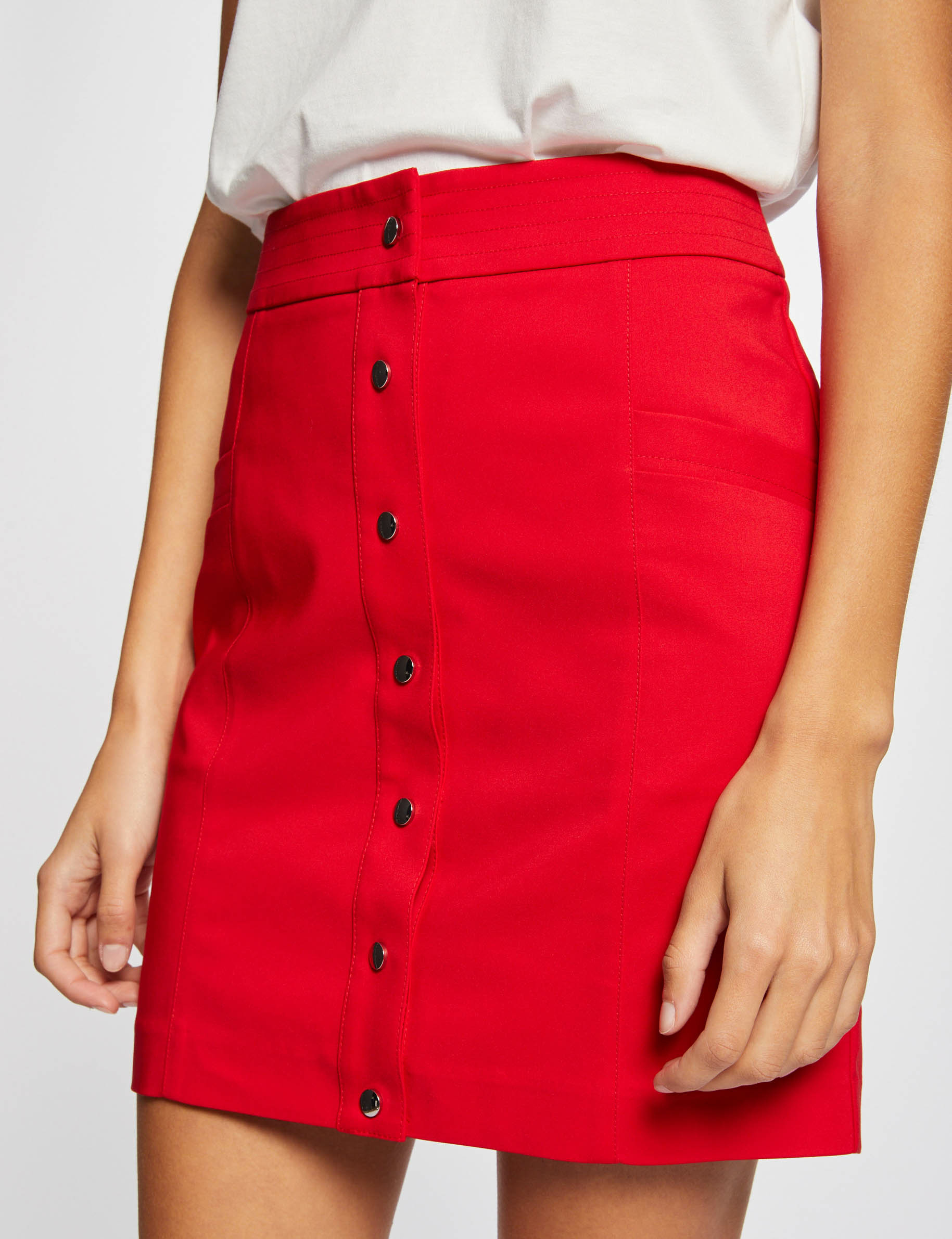 Jupe droite taille haute boutonnée rouge femme