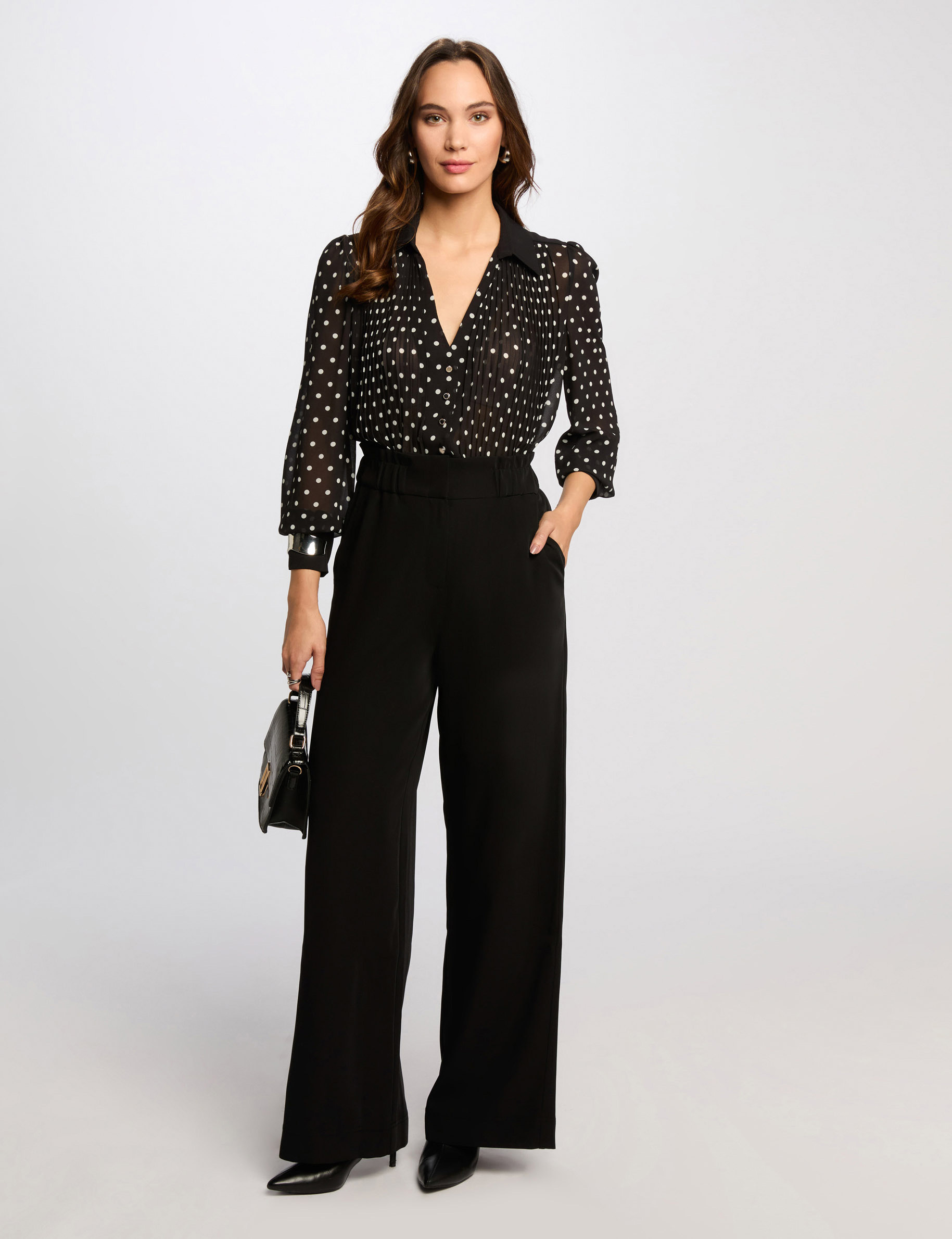 chemise manches longues a pois noir femme Chemise manches longues à pois noir femme