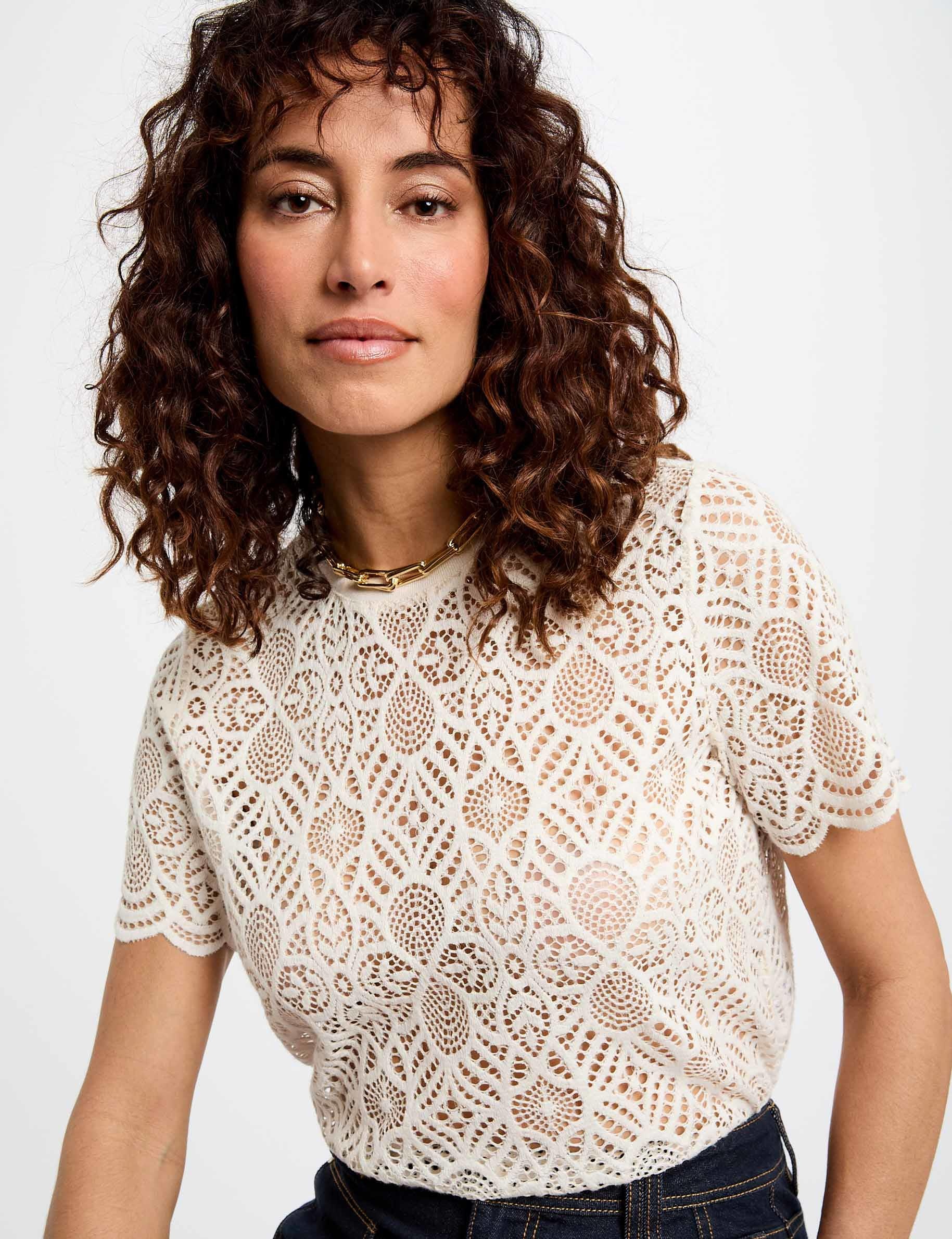 t shirt manches courtes ivoire femme T-shirt manches courtes ivoire femme