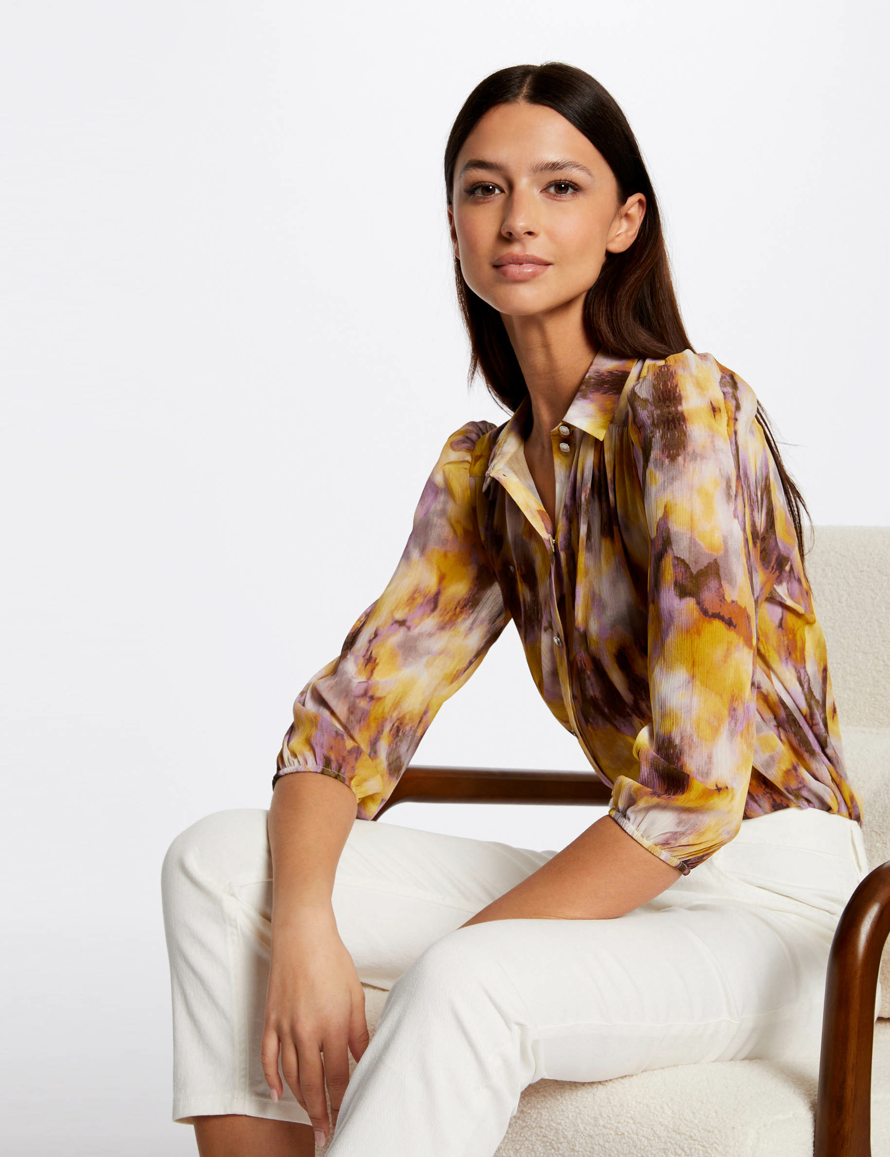 Chemise manches 3/4 imprimé abstrait multico femme Chemise manches 3/4 imprimé abstrait multico femme