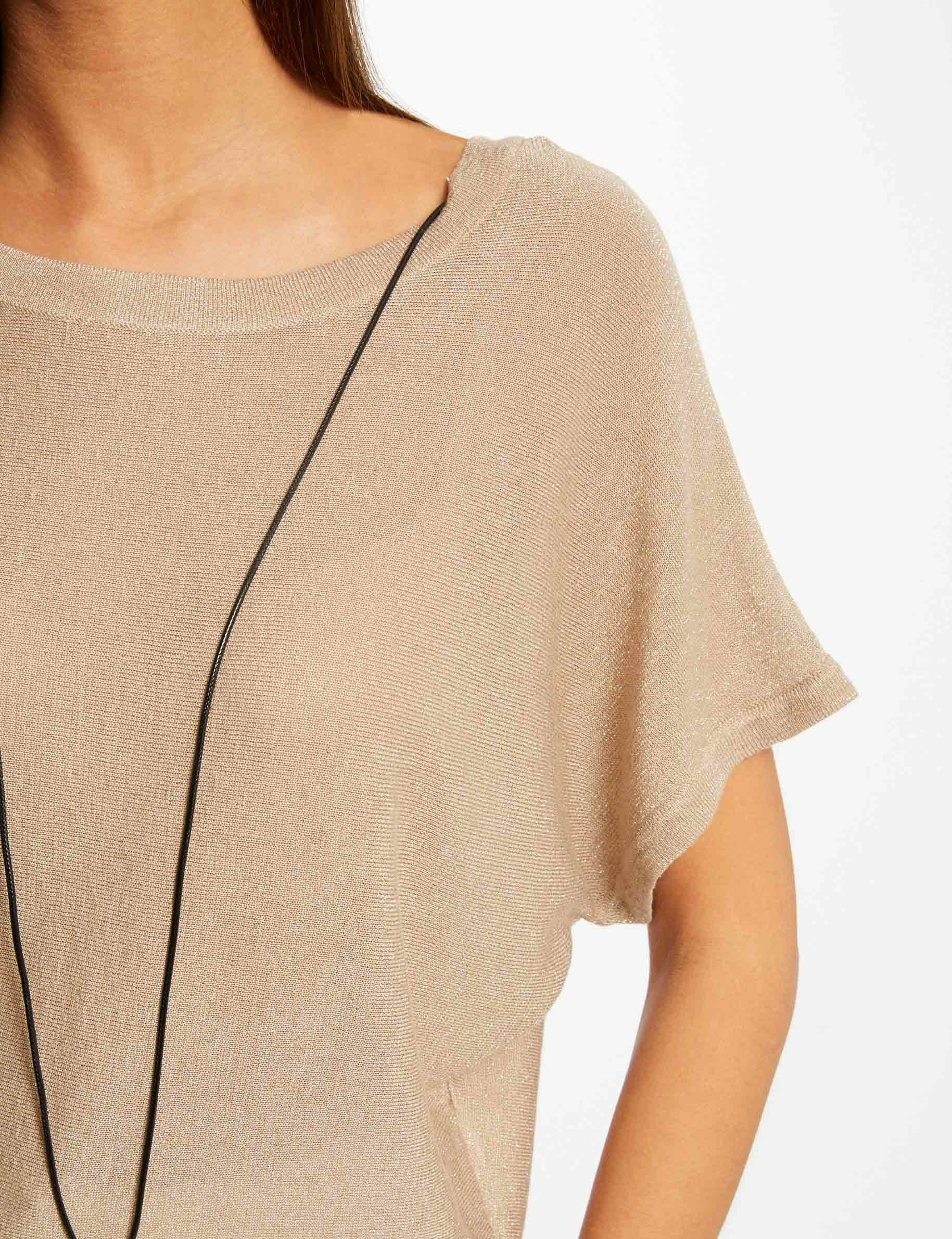 Pull manches courtes à détail bijou dore femme