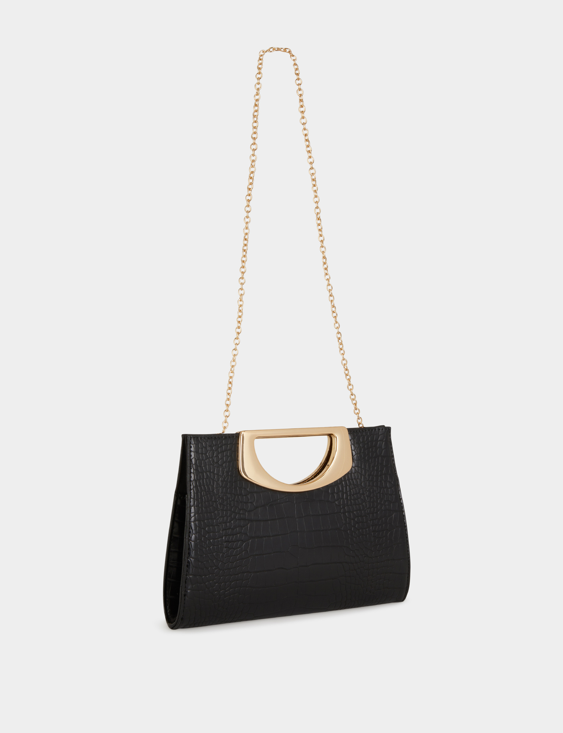 sac pochette aspect croco noir femme Sac pochette aspect croco noir femme