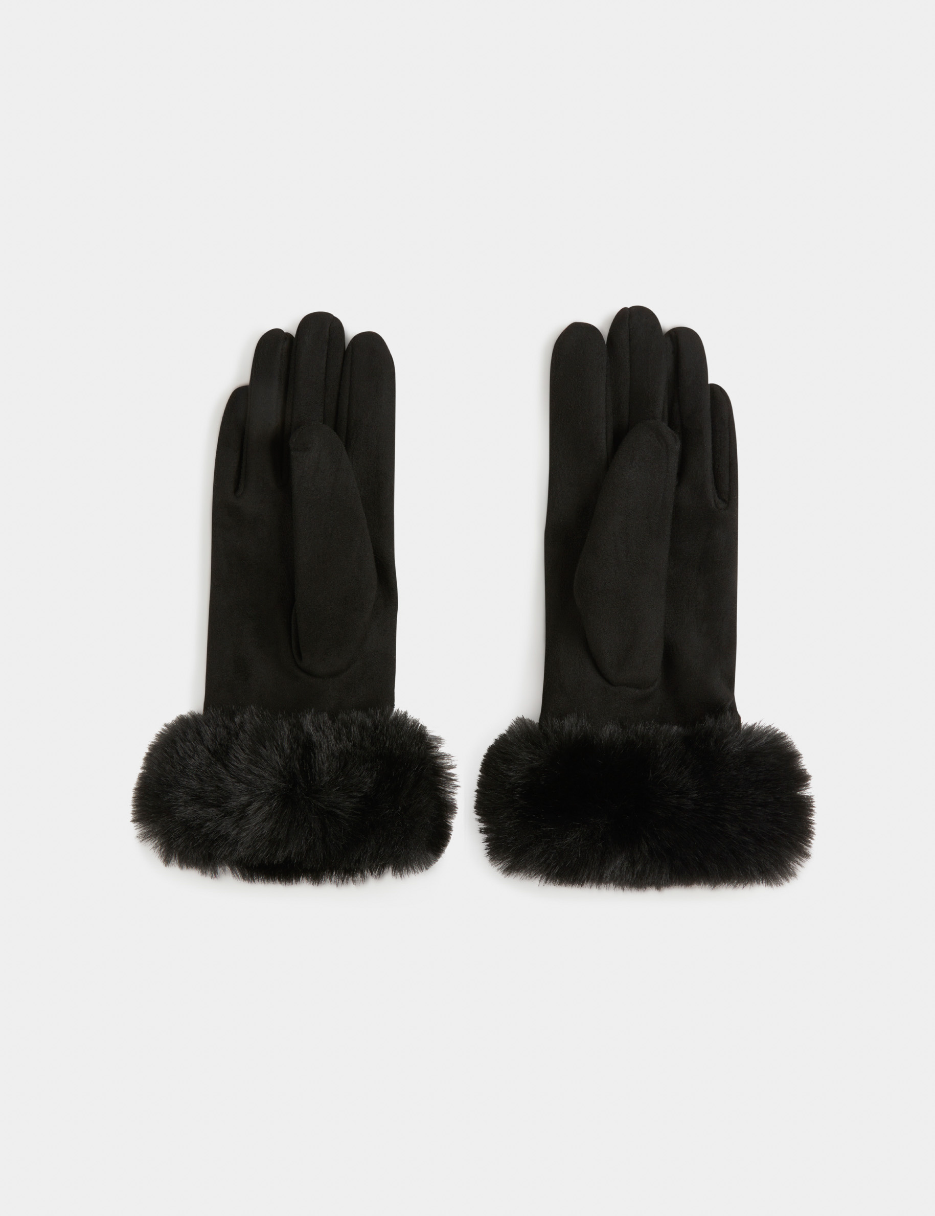 gants avec strass et bords fourrure noir femme Gants avec strass et bords fourrure noir femme