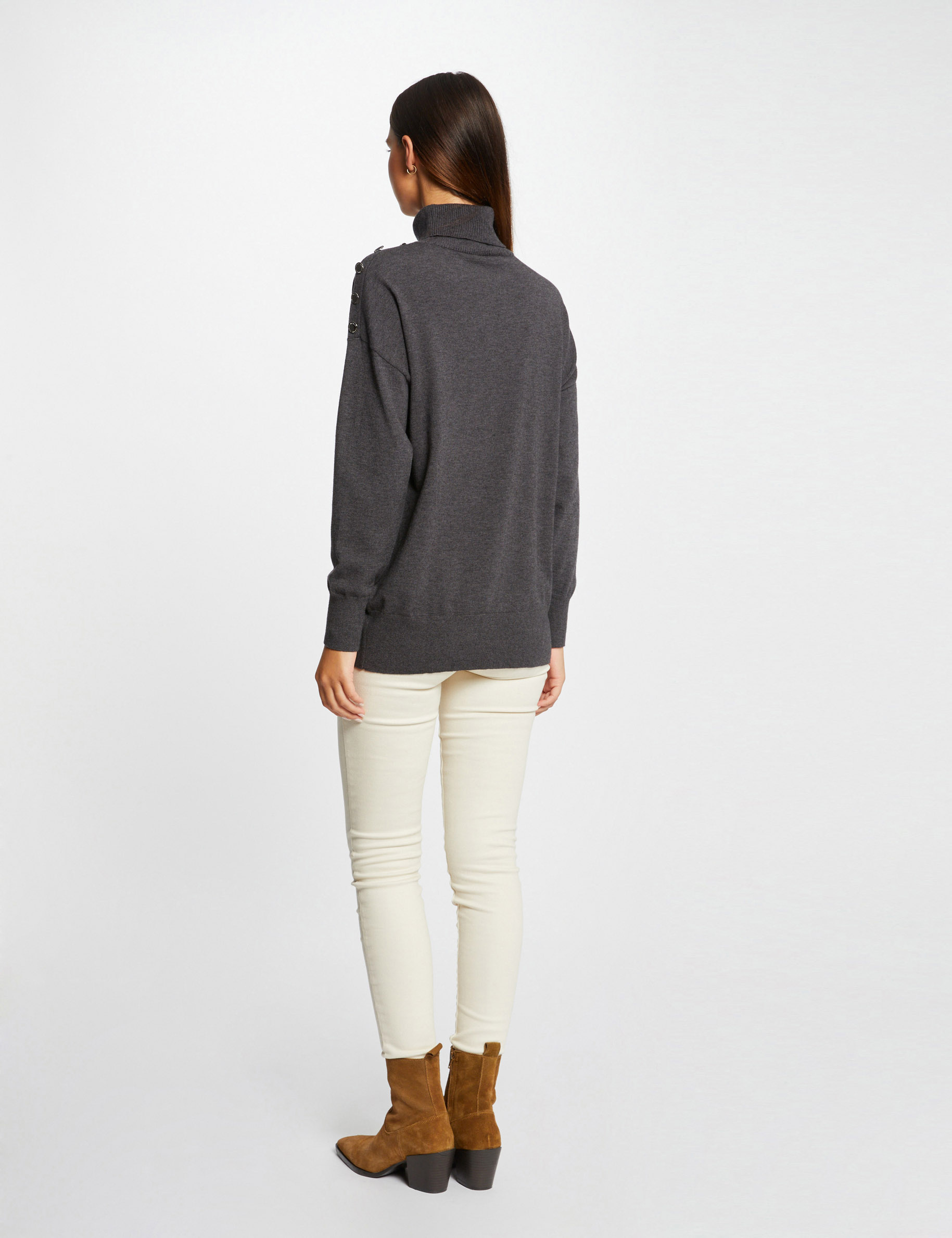 pull manches longues avec col roule gris anthracite femme Pull manches longues avec col roulé gris anthracite femme