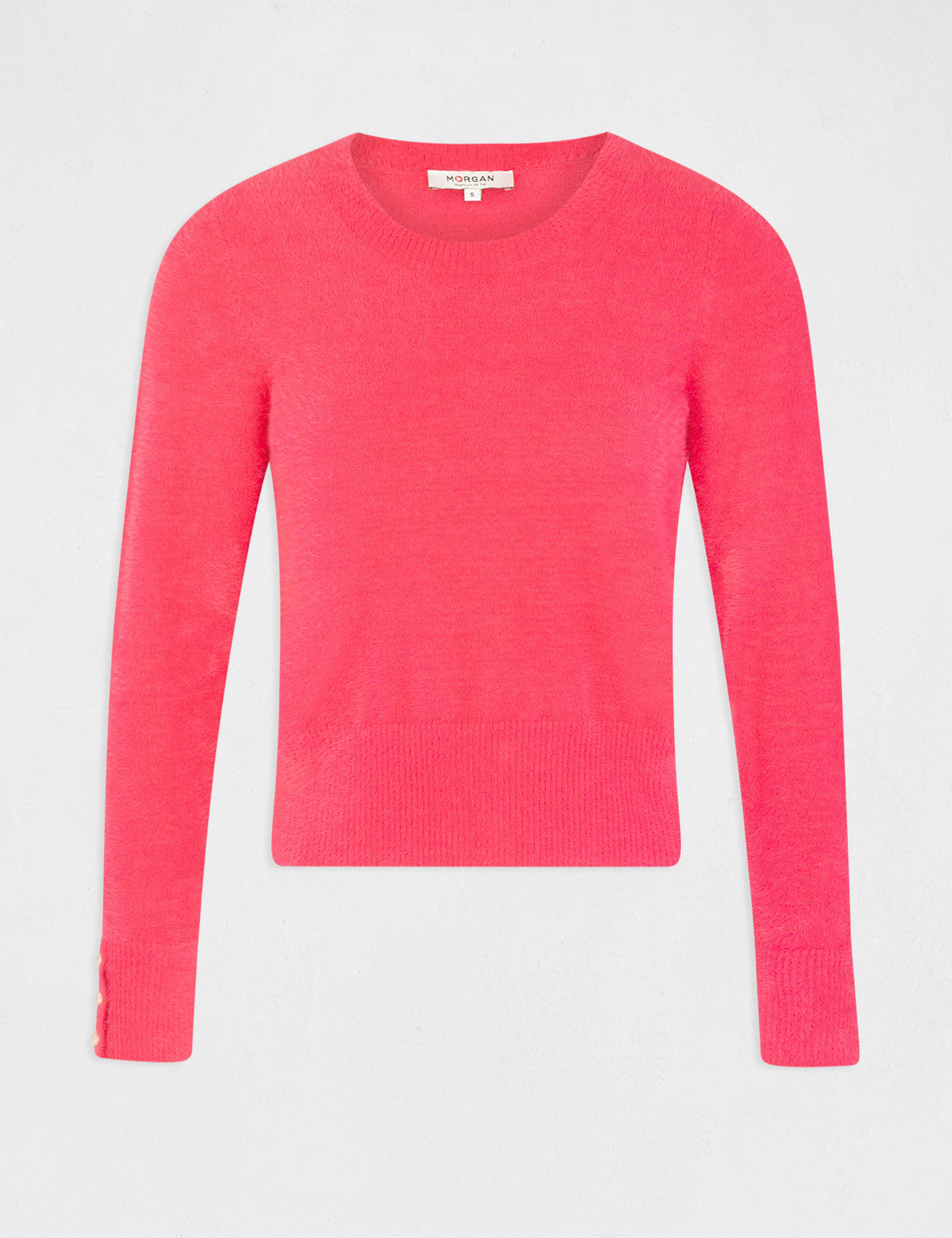 Pull manches longues à col rond fuchsia femme Pull manches longues à col rond fuchsia femme